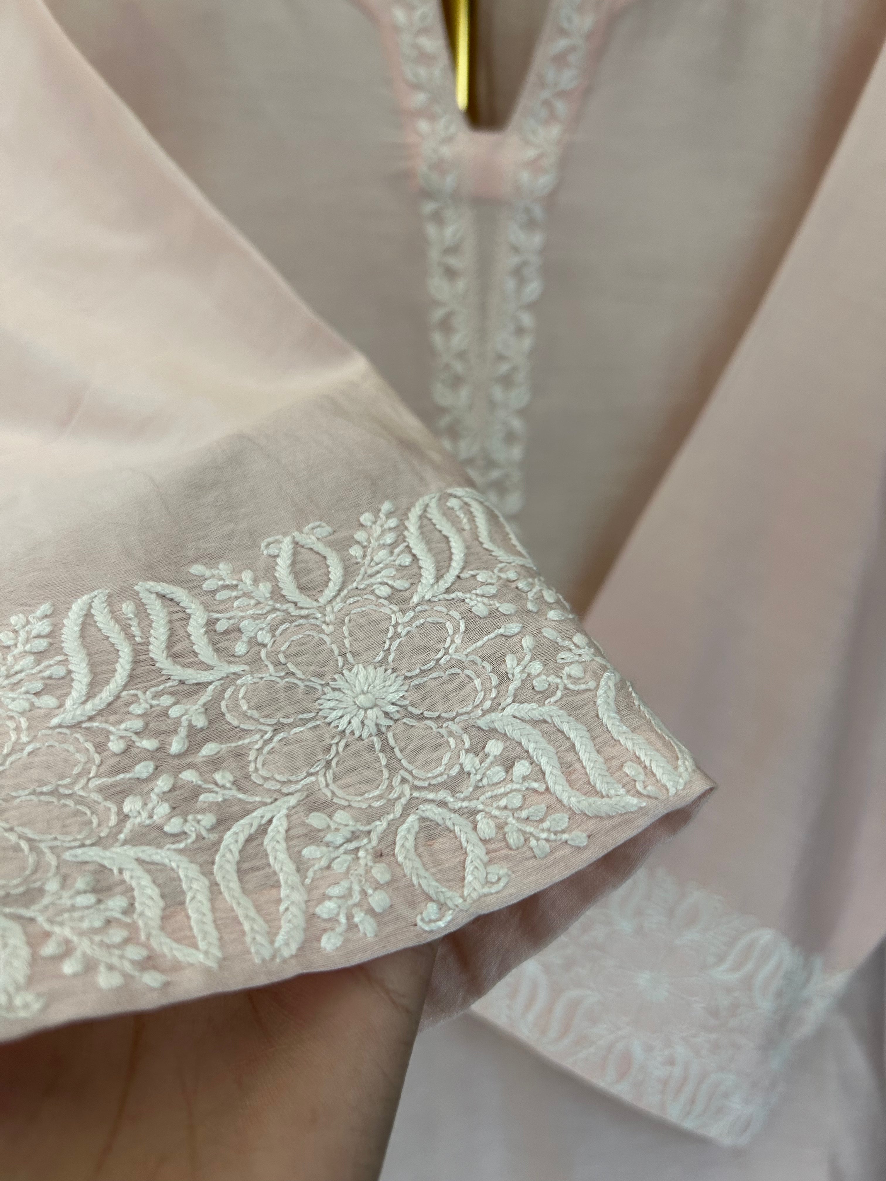 Pink Chanderi Chikankari Co-ord Set
