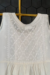 White mul chanderi sleeveless dress