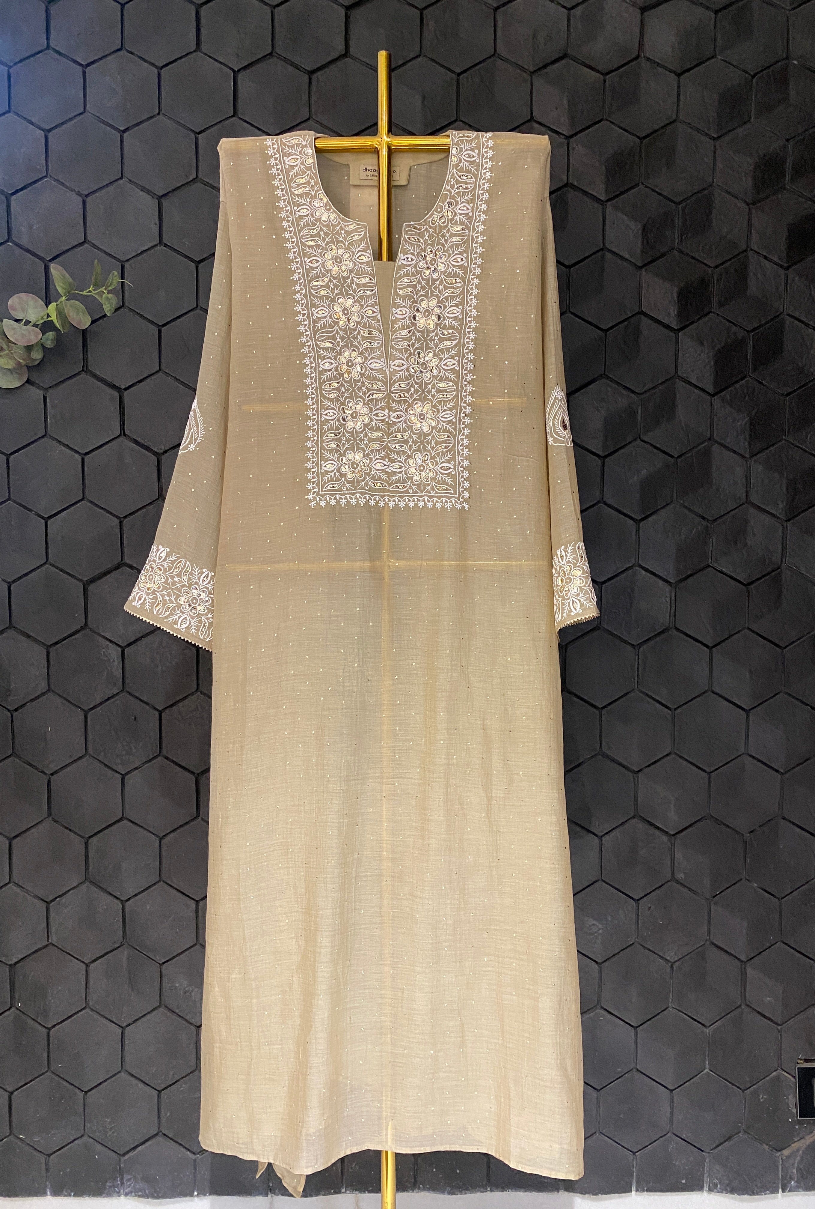 Brown mul chanderi chikankari kurta set