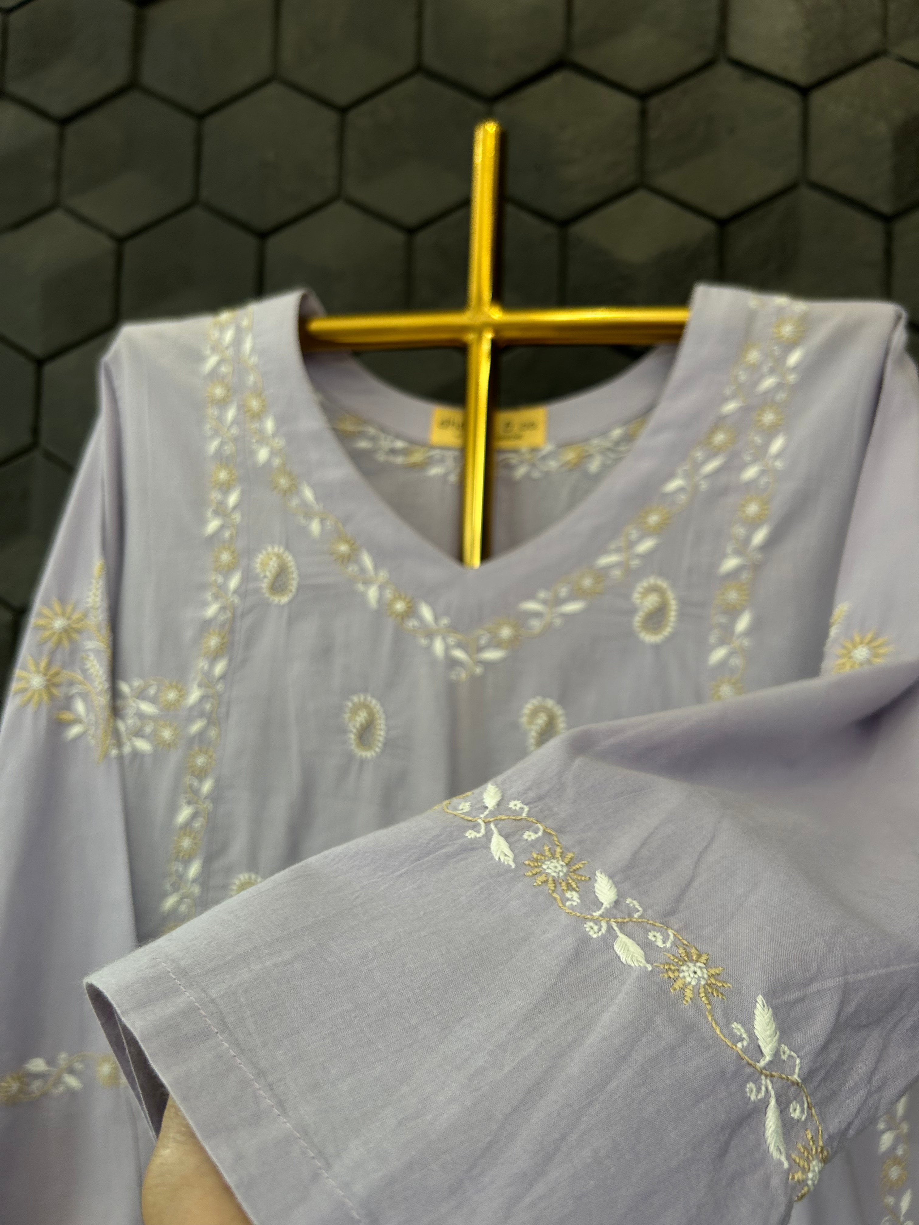 Lilac Cotton Chikankari Co-ord Set