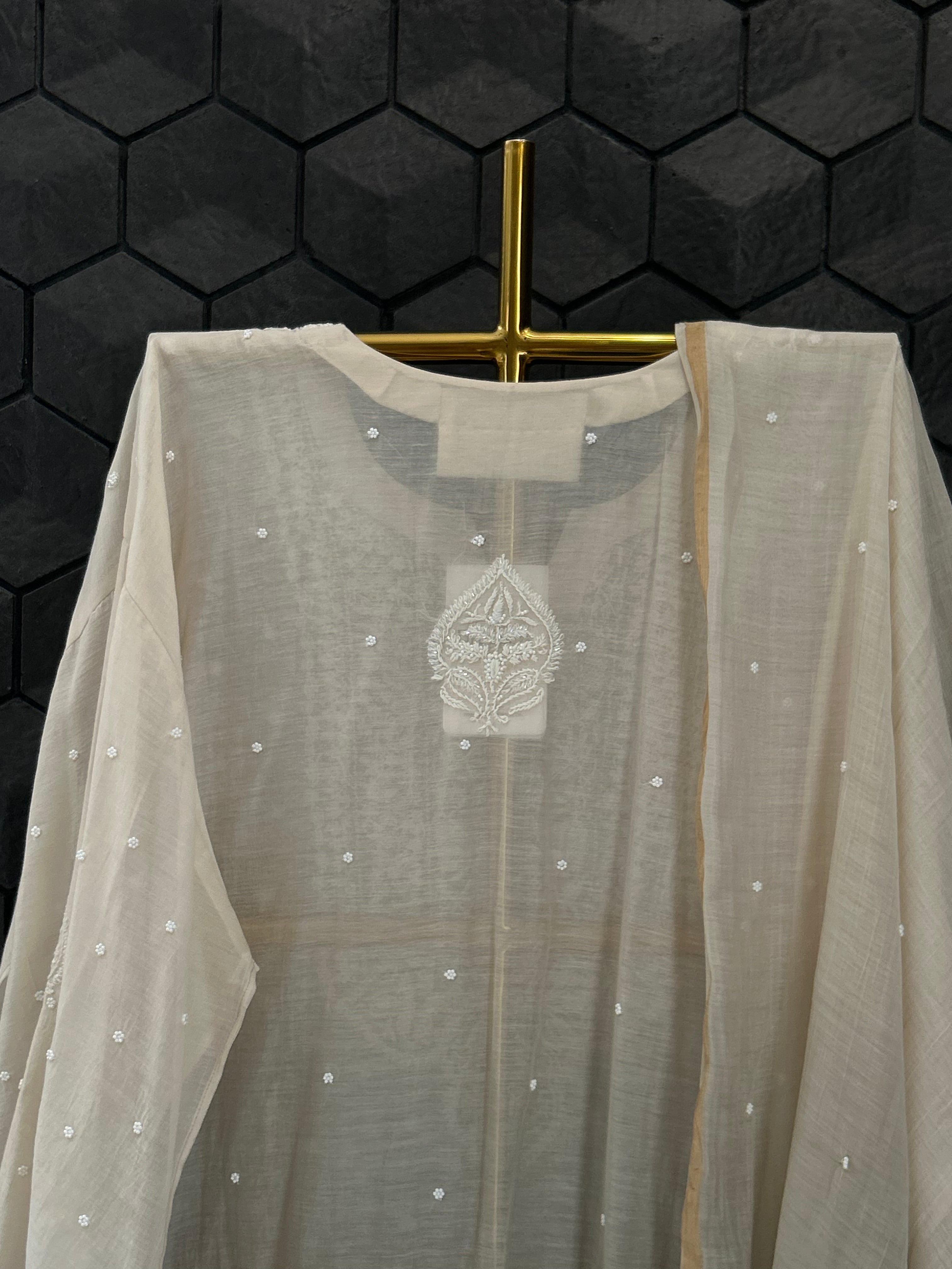 Brown Mul Chanderi Chikankari Kurta Set