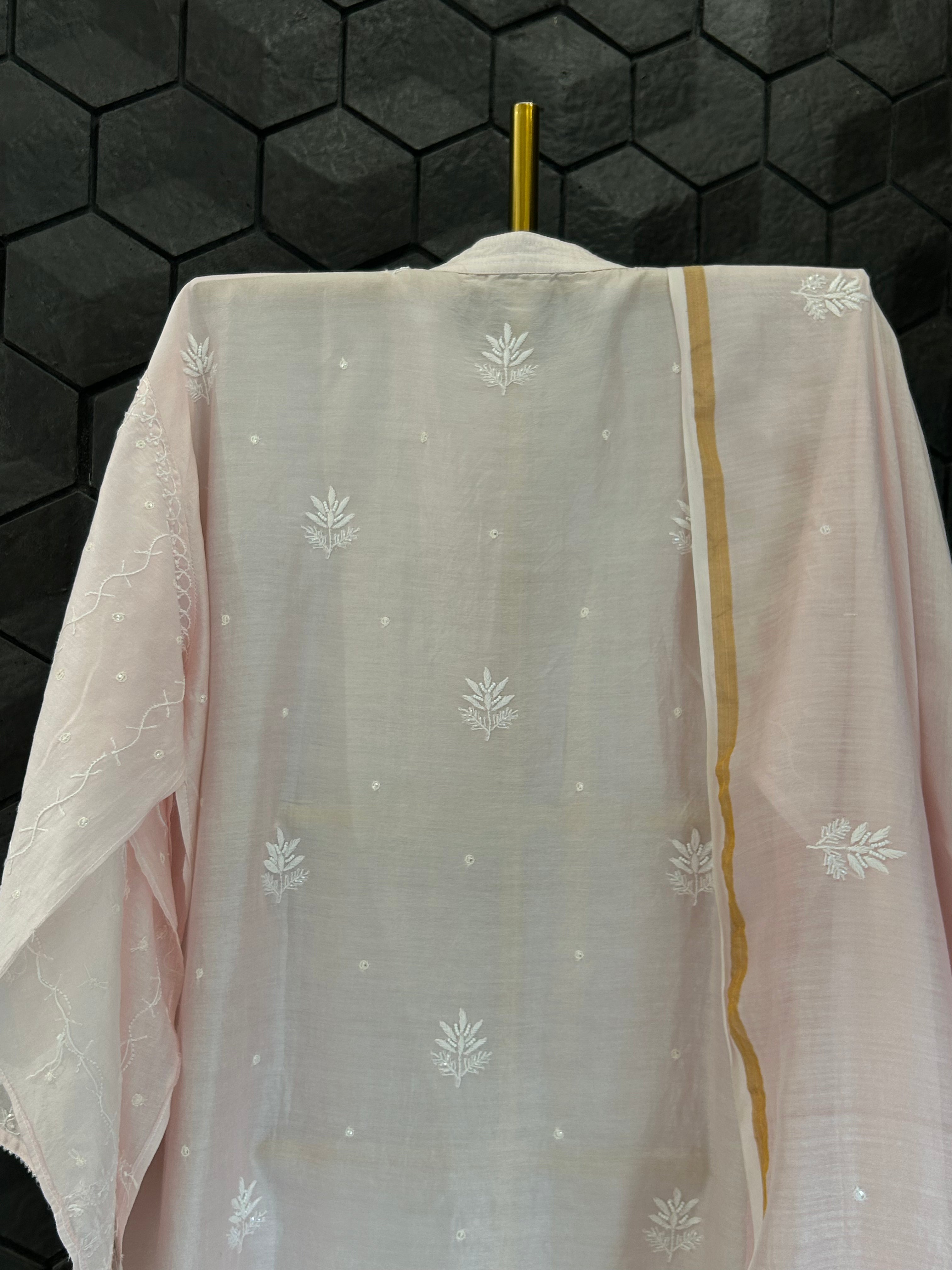 Pink Chanderi Silk Chikankari  kurta Set