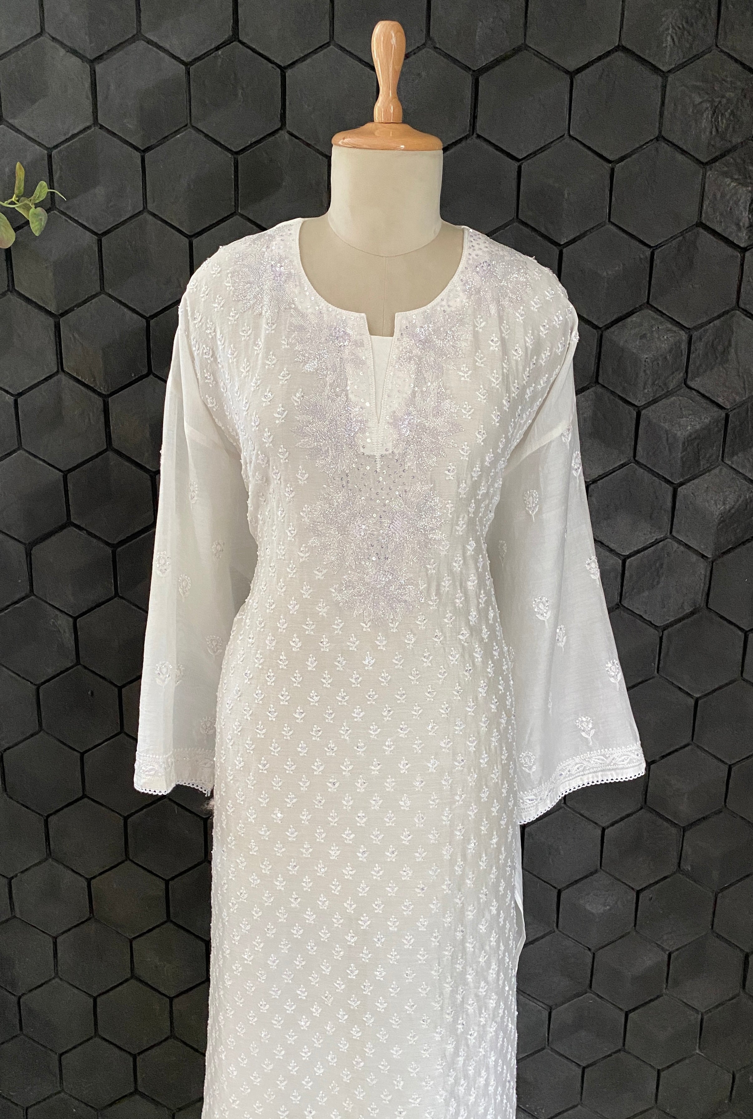 White pure chanderi Chikankari Kurta set