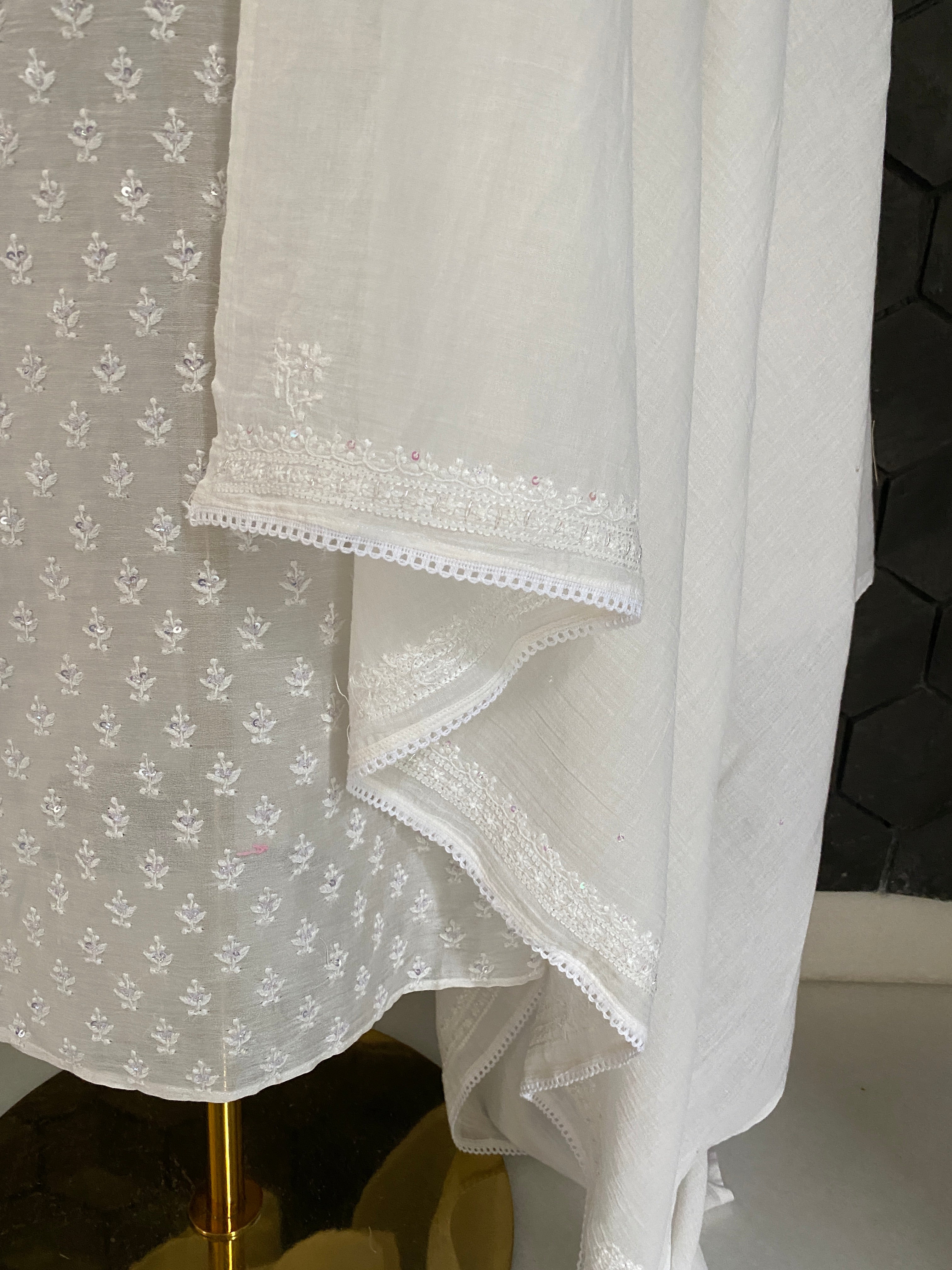 White pure chanderi Chikankari Kurta set