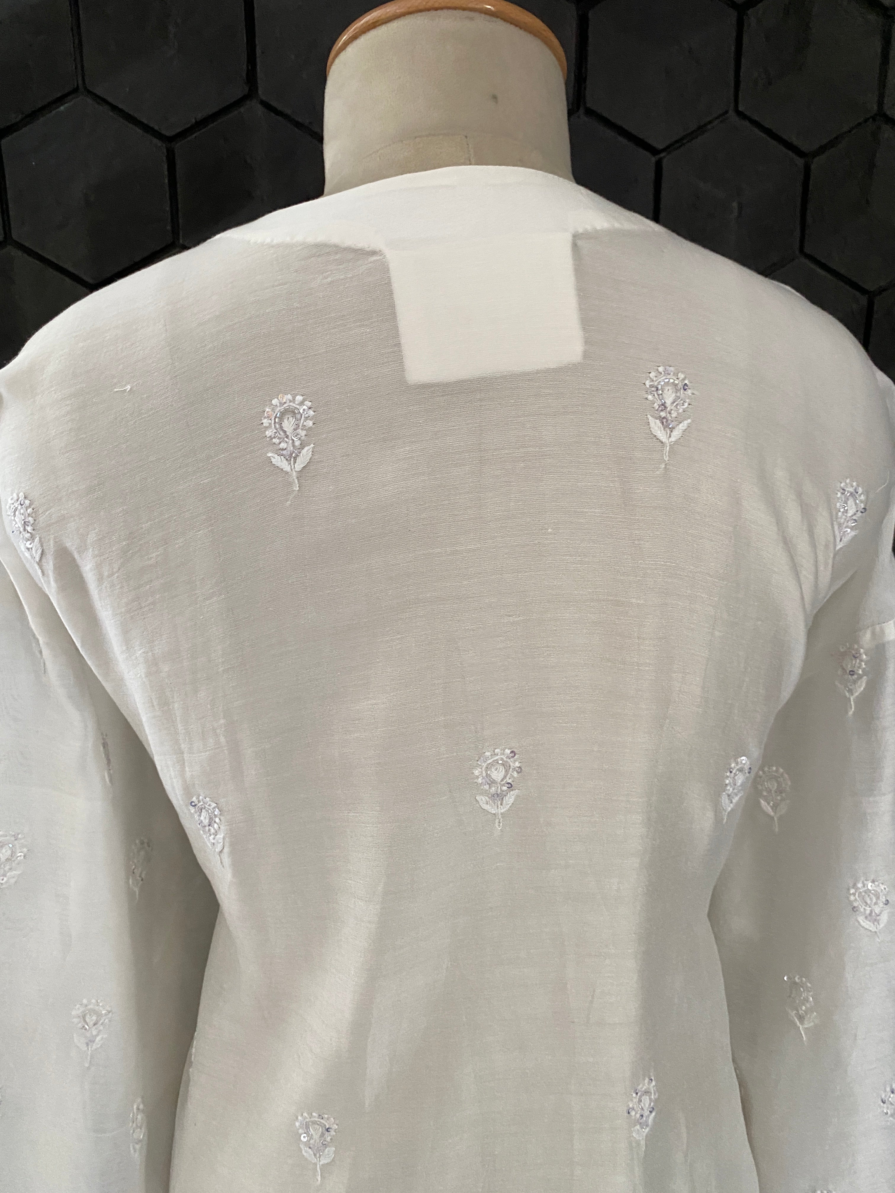 White pure chanderi Chikankari Kurta set