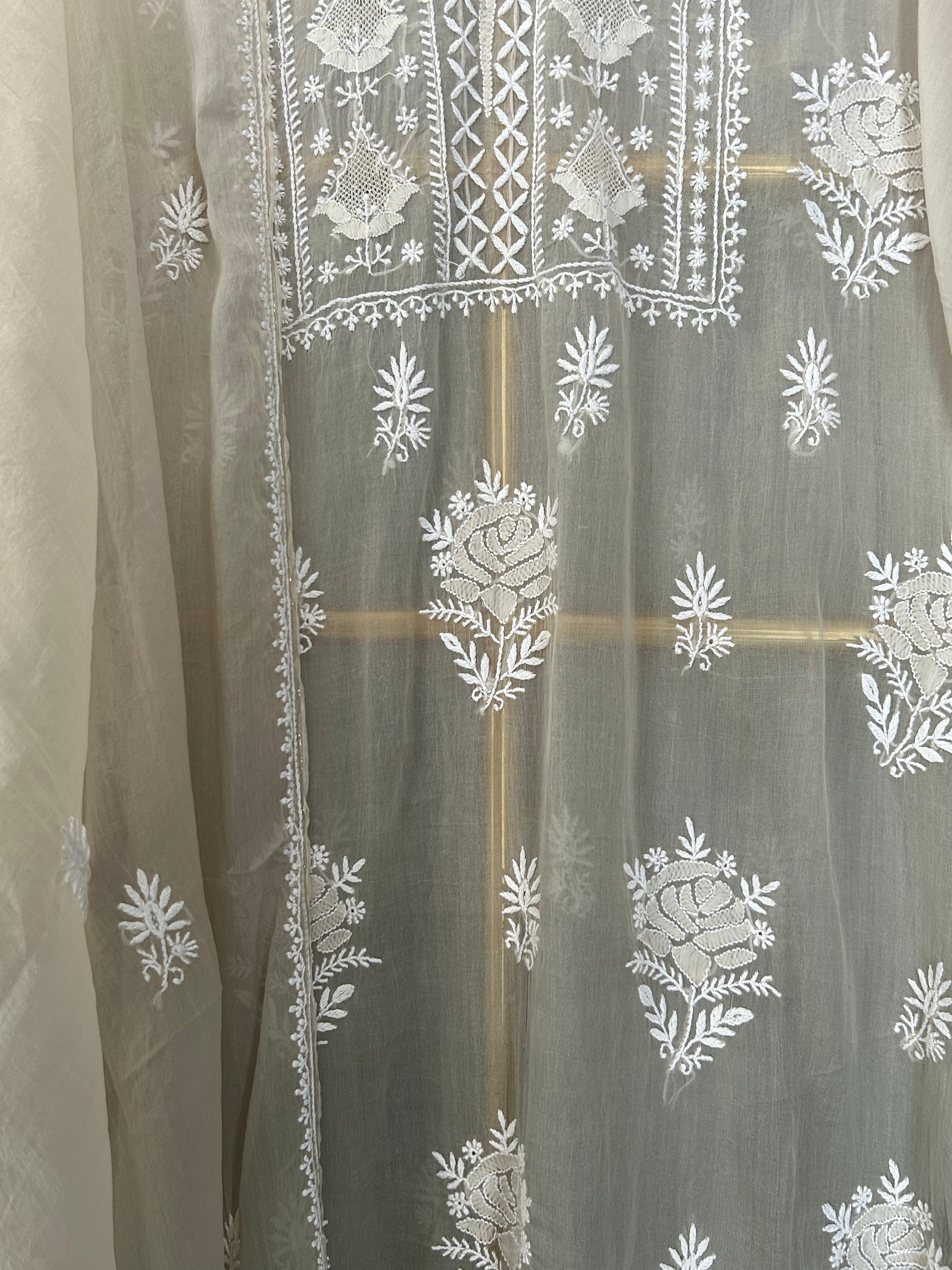 Brown Organza Chikankari kurta Set