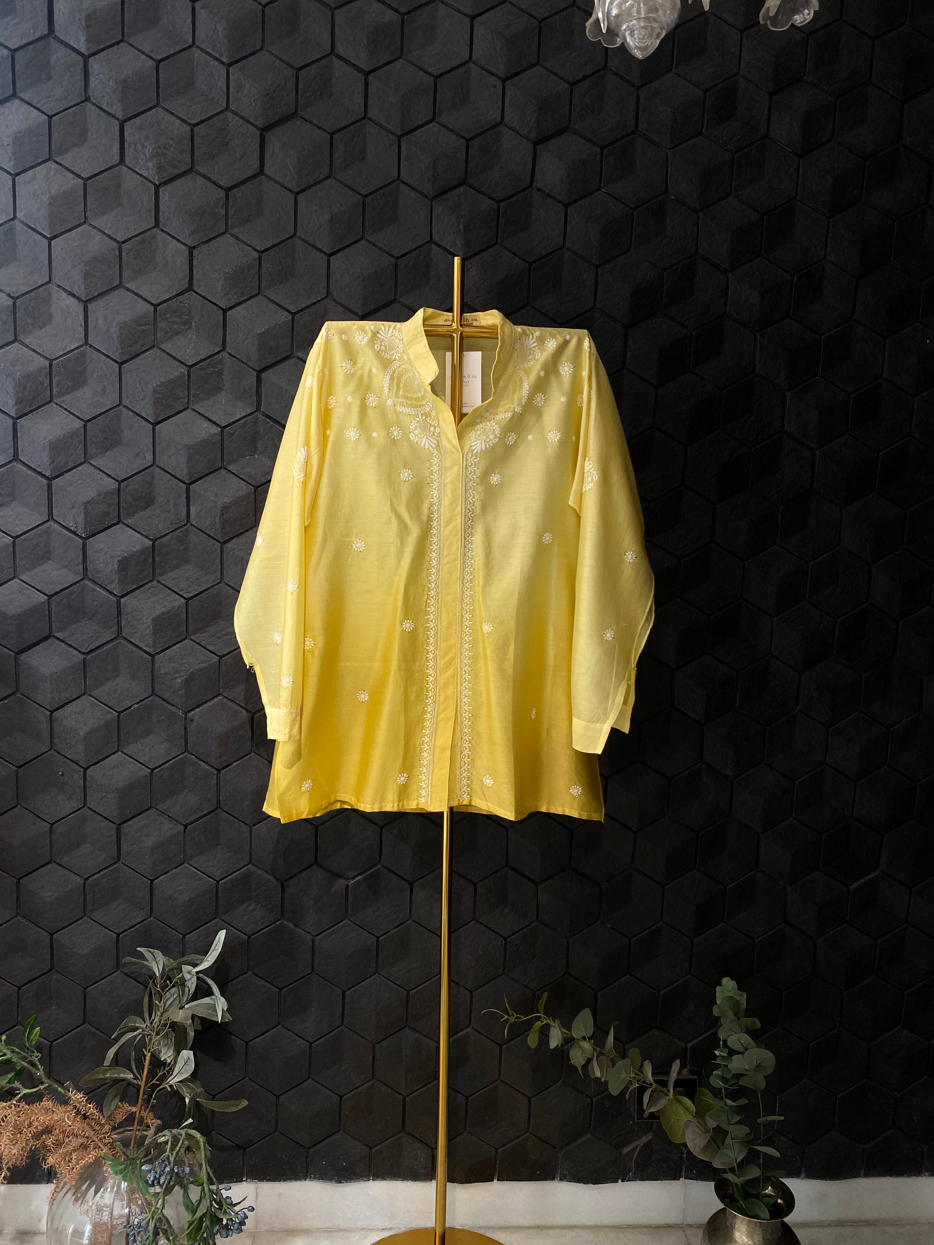 Yellow Ombre Chanderi Chikankari Mukaish Co-ord Set