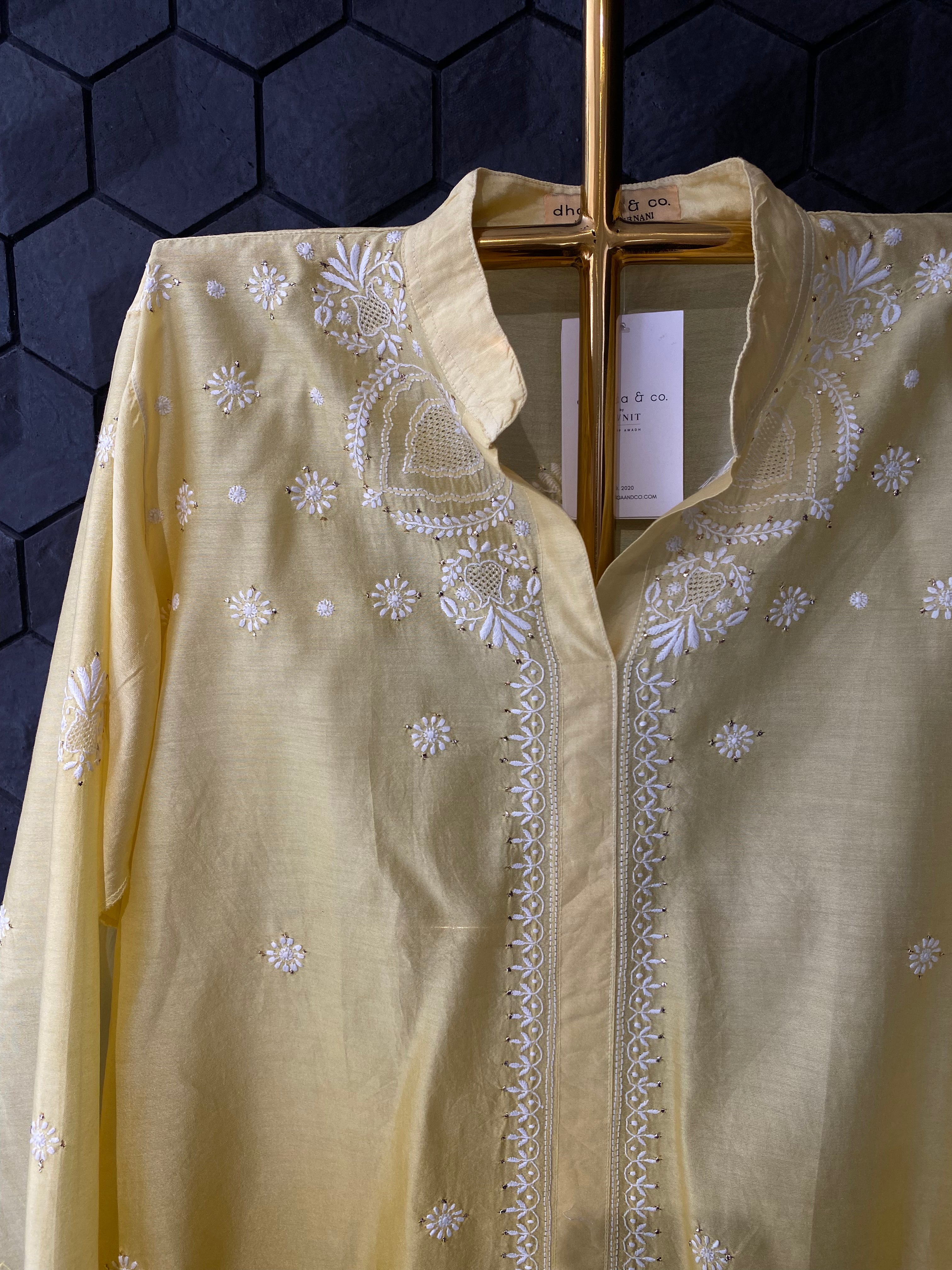 Yellow Ombre Chanderi Chikankari Mukaish Co-ord Set