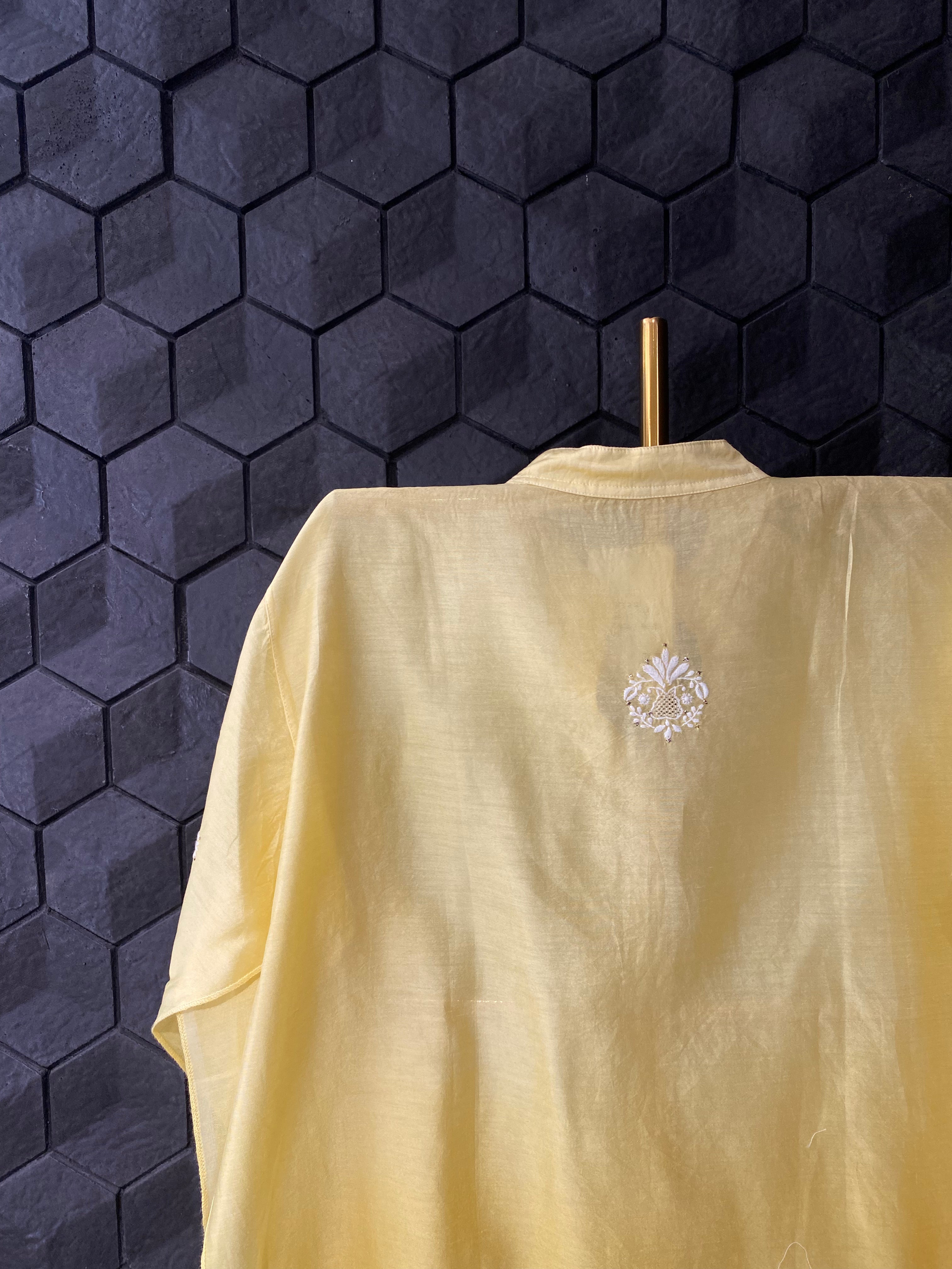 Yellow Ombre Chanderi Chikankari Mukaish Co-ord Set