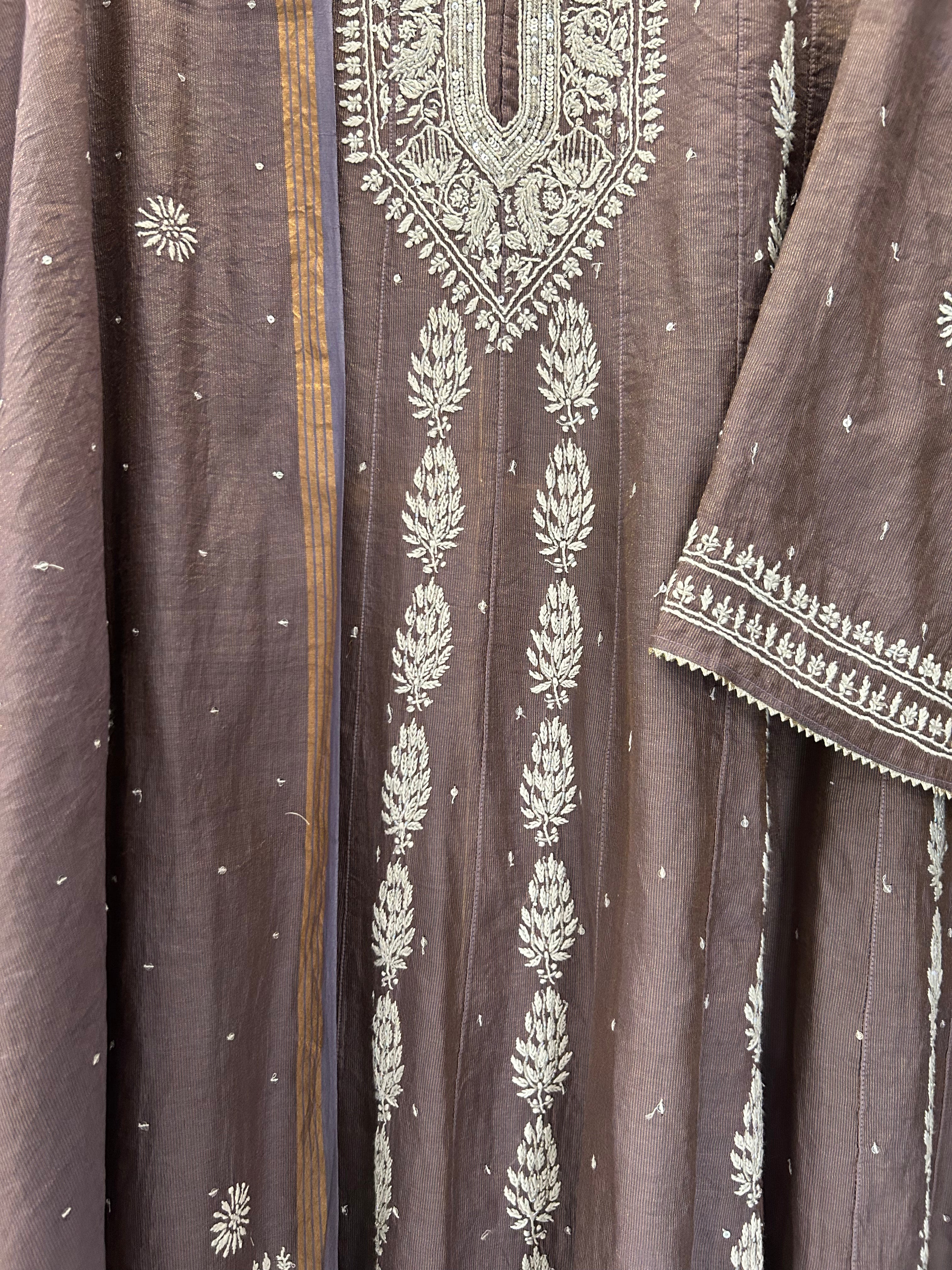 New Purple Tissue Chikankari Anarkali Set