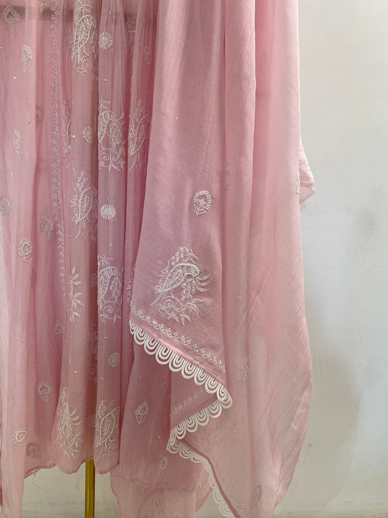 Light pink chanderi chikankari kurta set