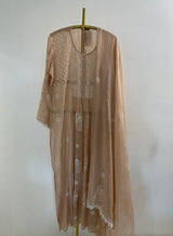 Peach chanderi chikankari kurta set