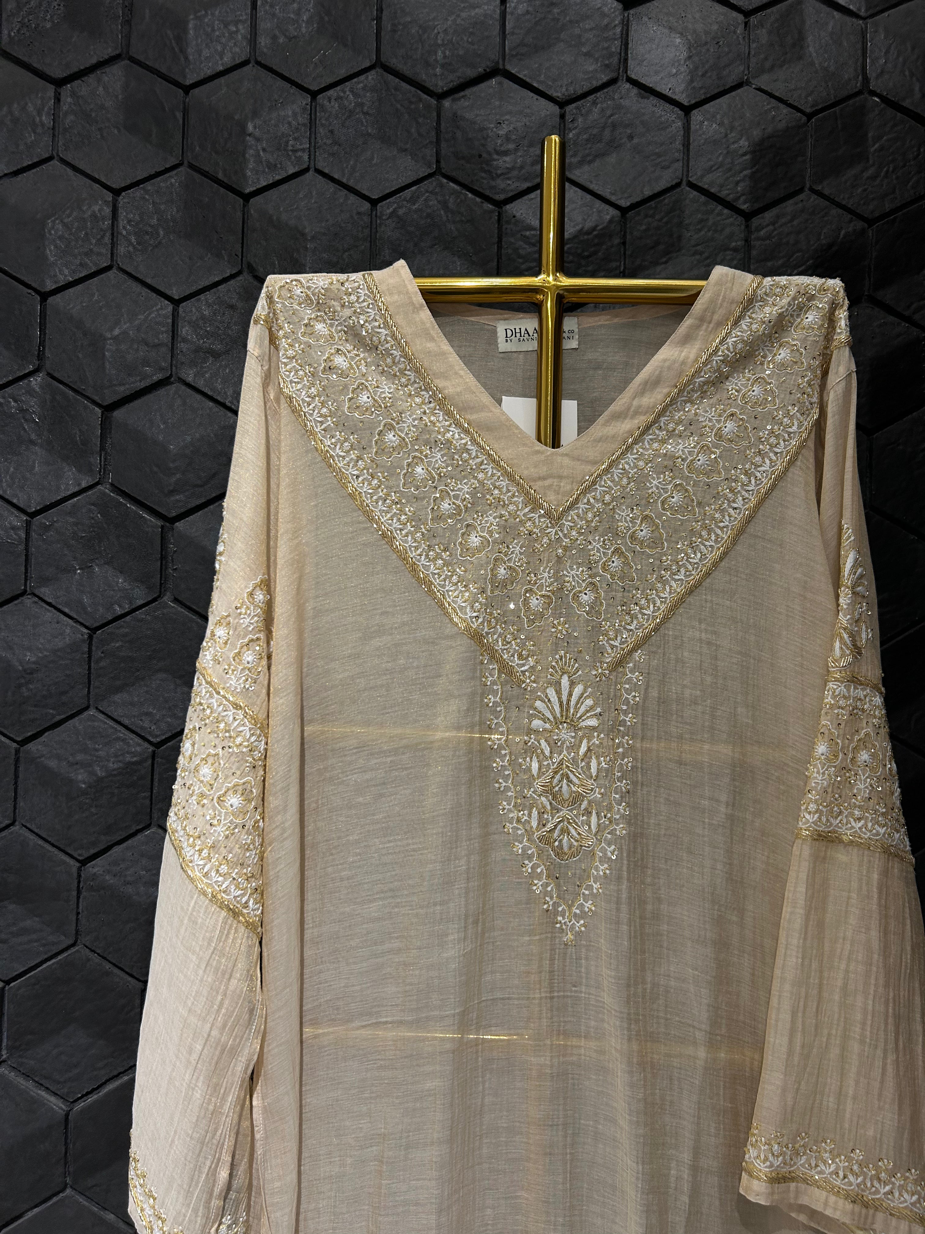 Golden Tissue Chikankari Co-ord Set