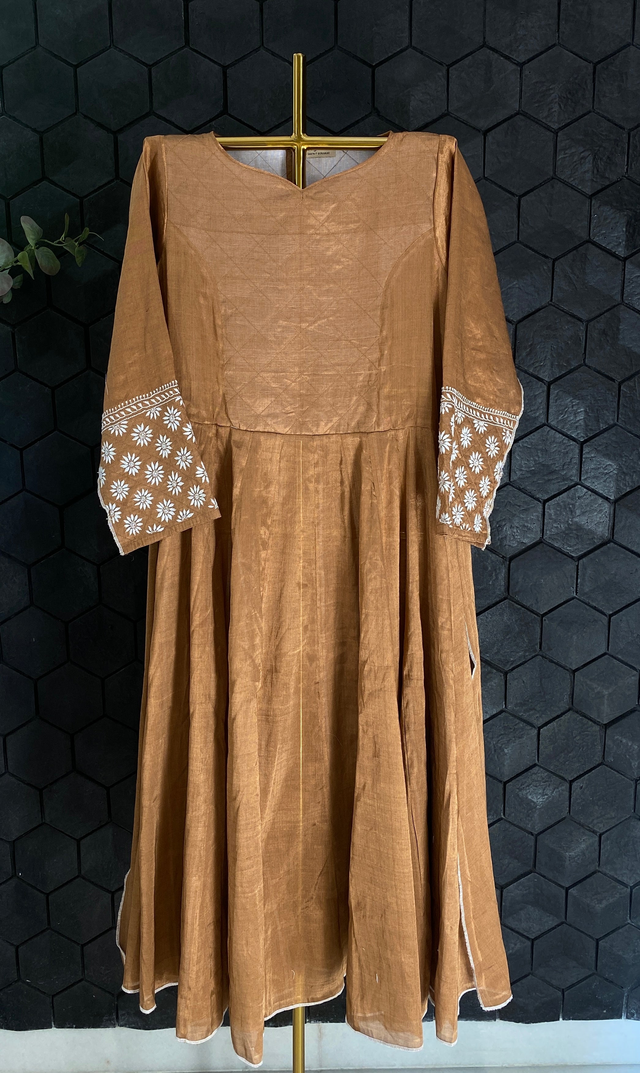 Copper tissue Zari Anarkali set