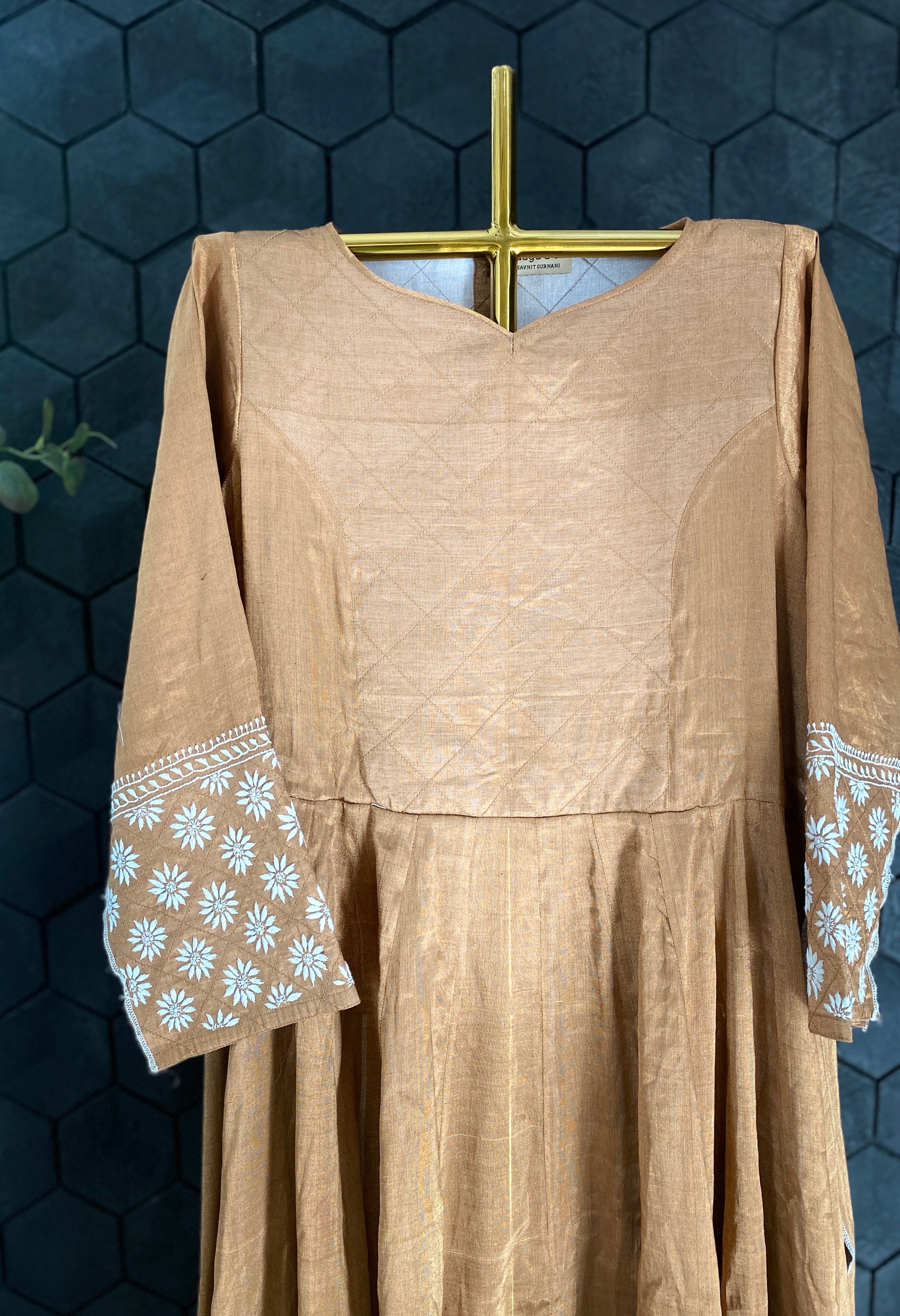 Copper tissue Zari Anarkali set