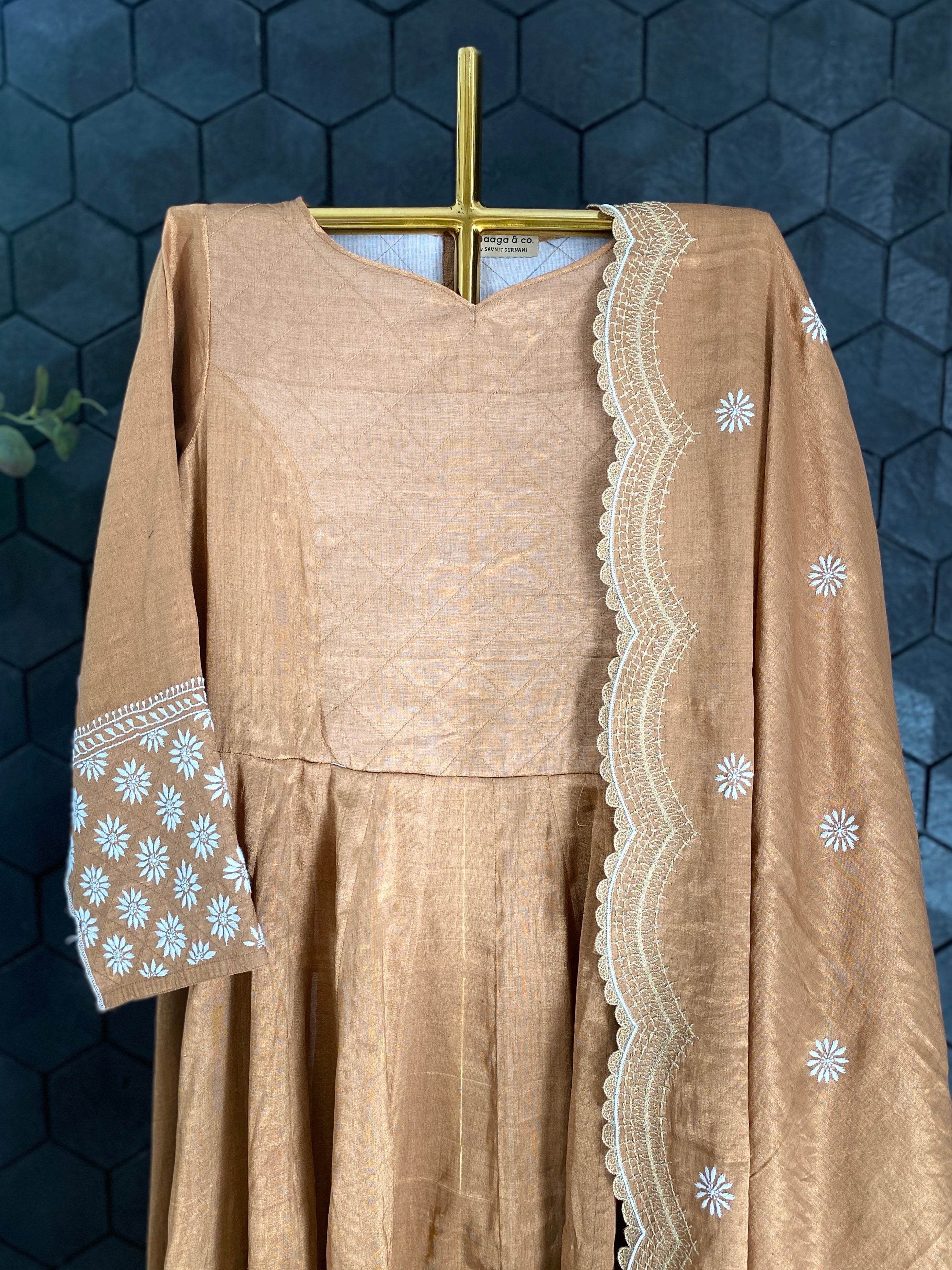 Copper tissue Zari Anarkali set