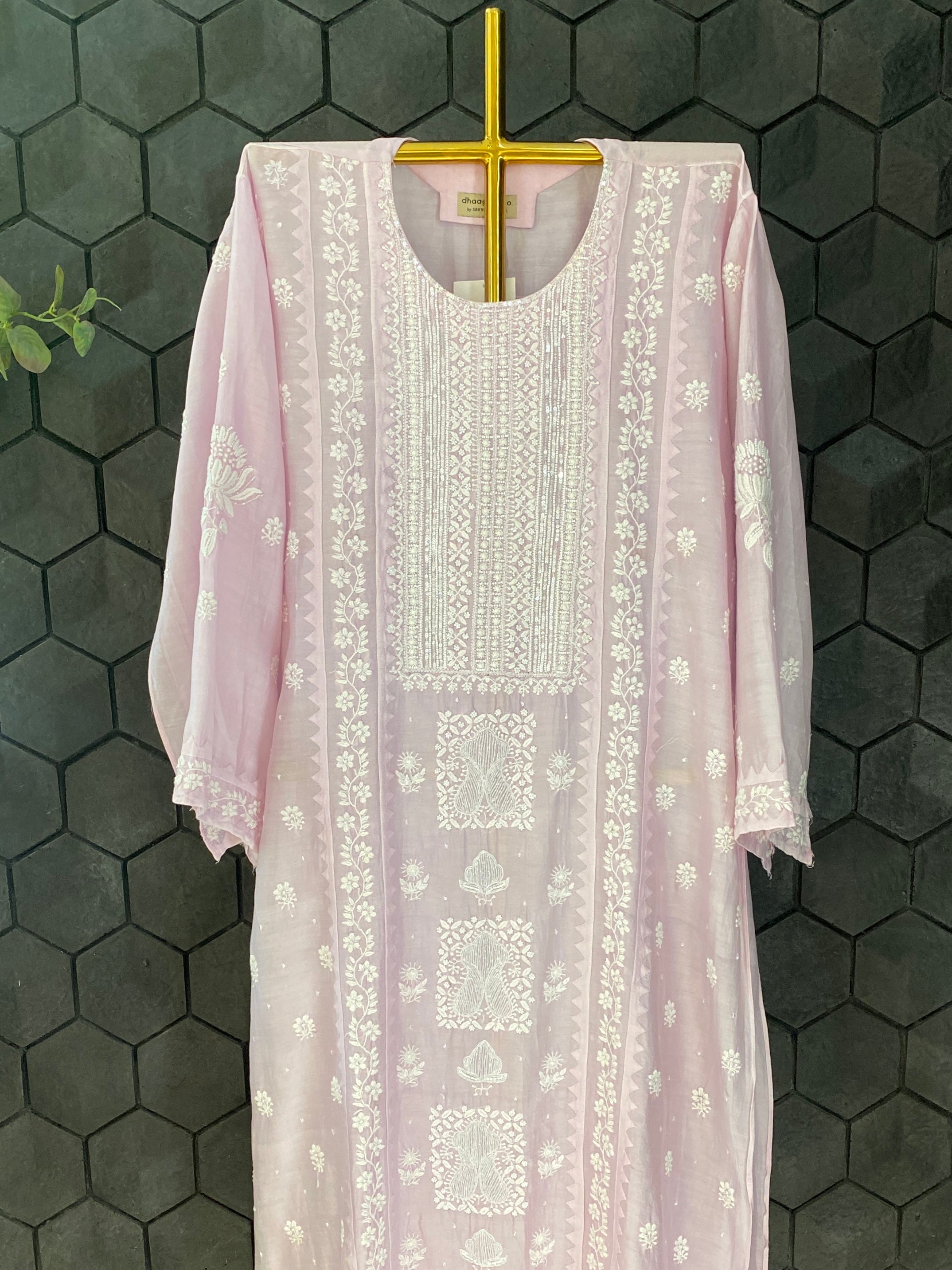 Lilac chanderi chikankari kurta set