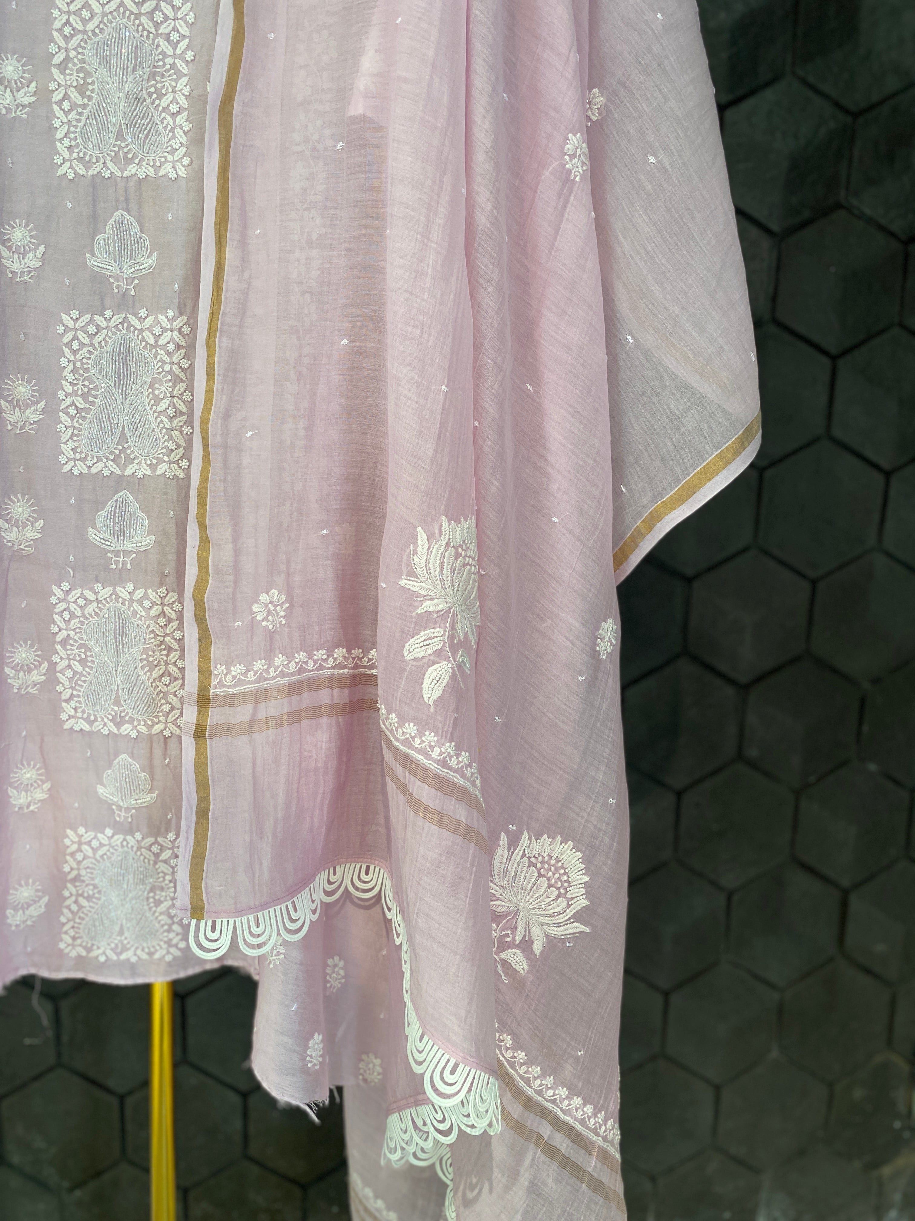 Lilac chanderi chikankari kurta set