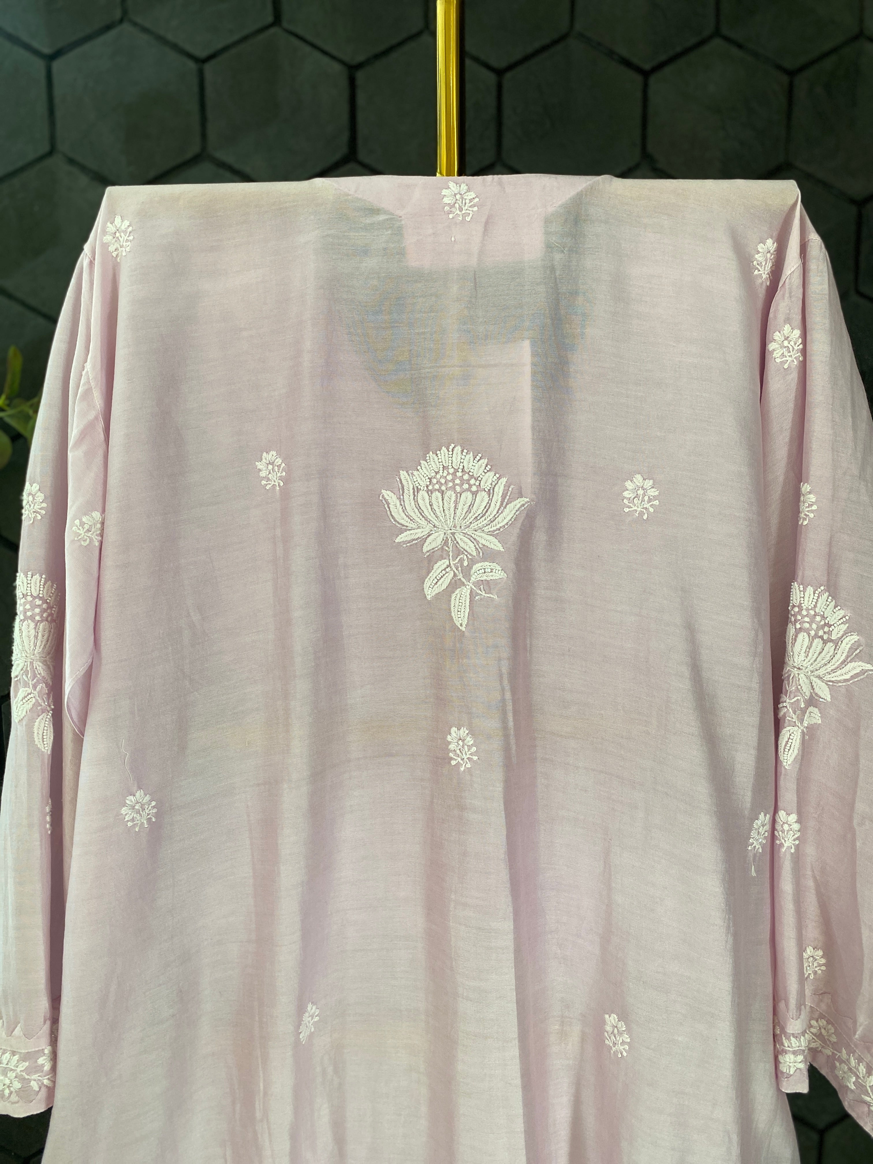 Lilac chanderi chikankari kurta set