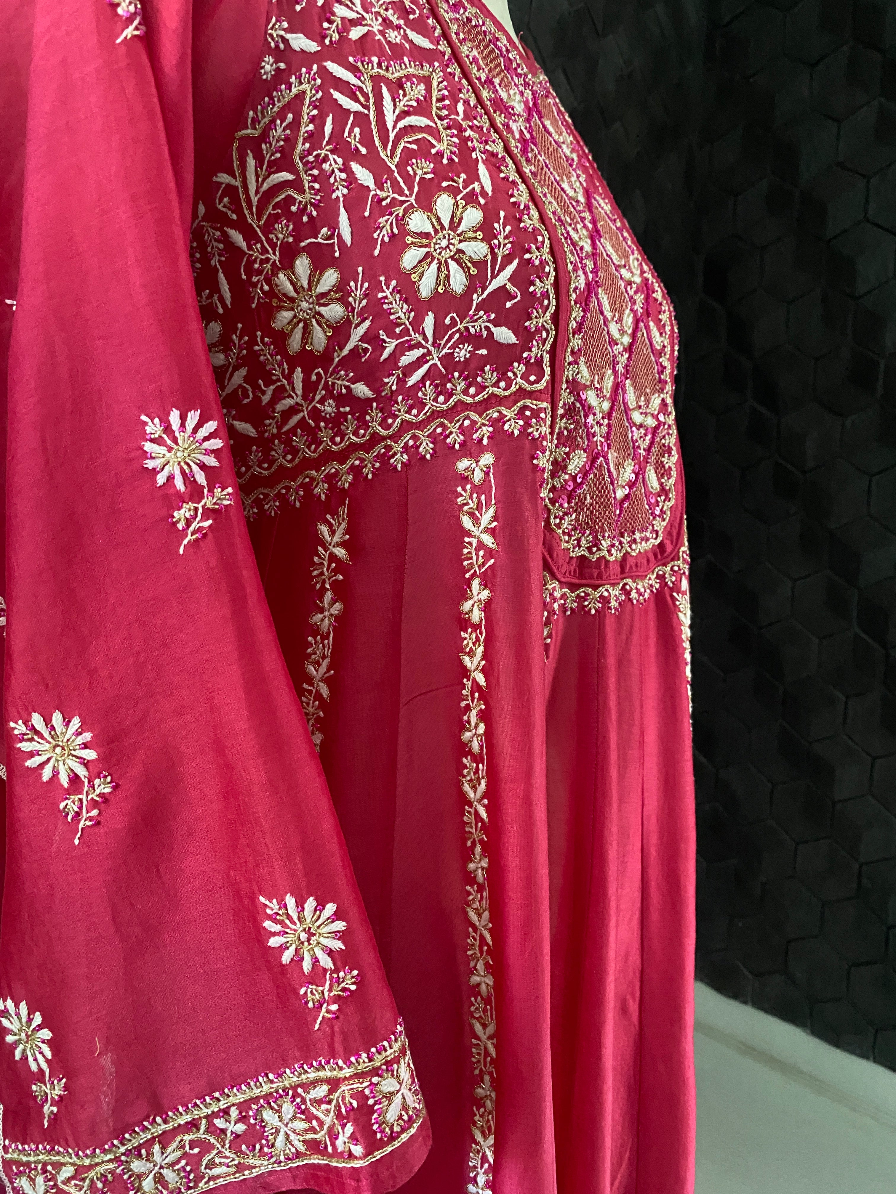 Fuchsia pink chanderi Anarkali set