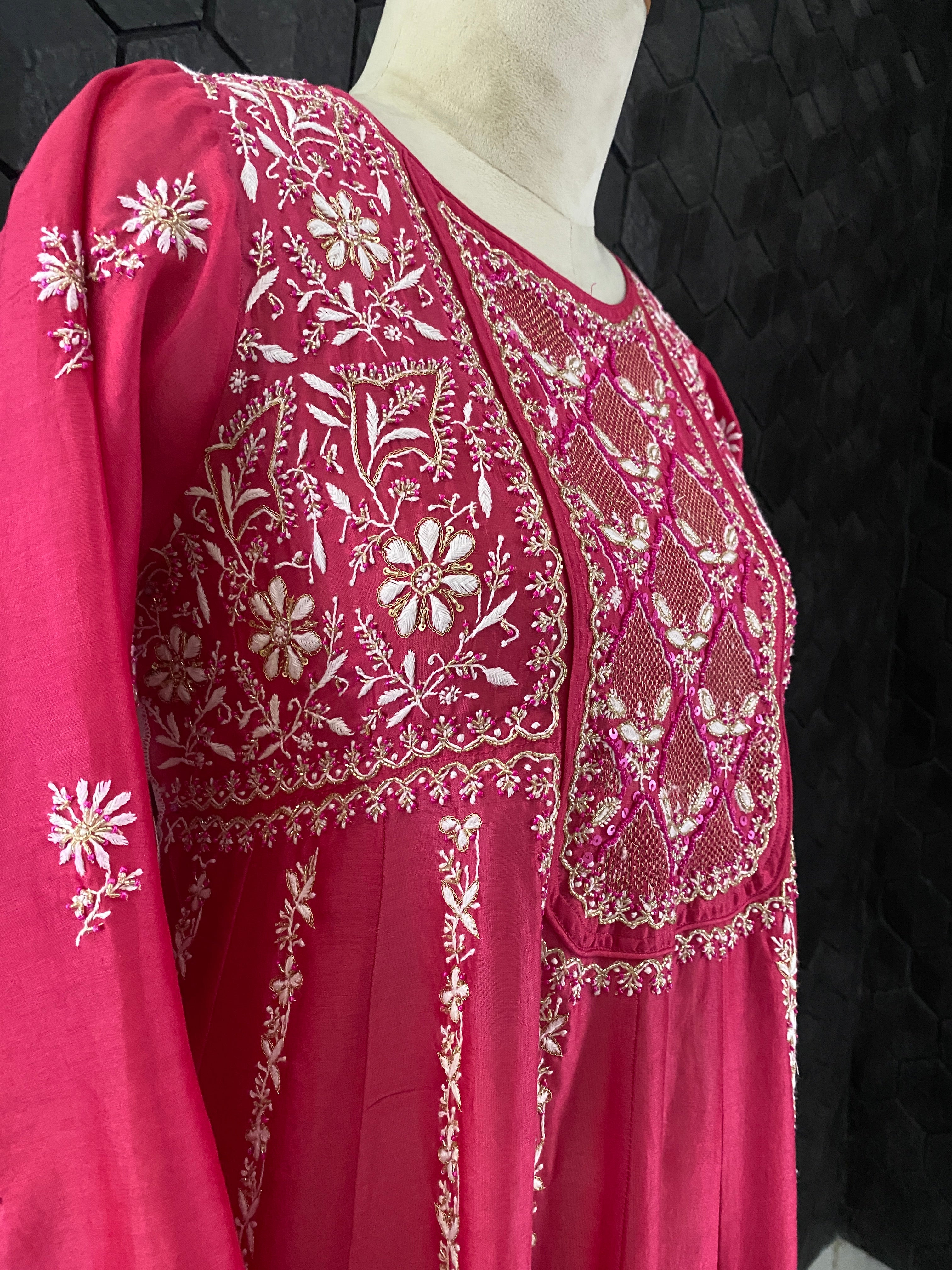 Fuchsia pink chanderi Anarkali set