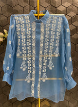 Blue organza chikankari shirt