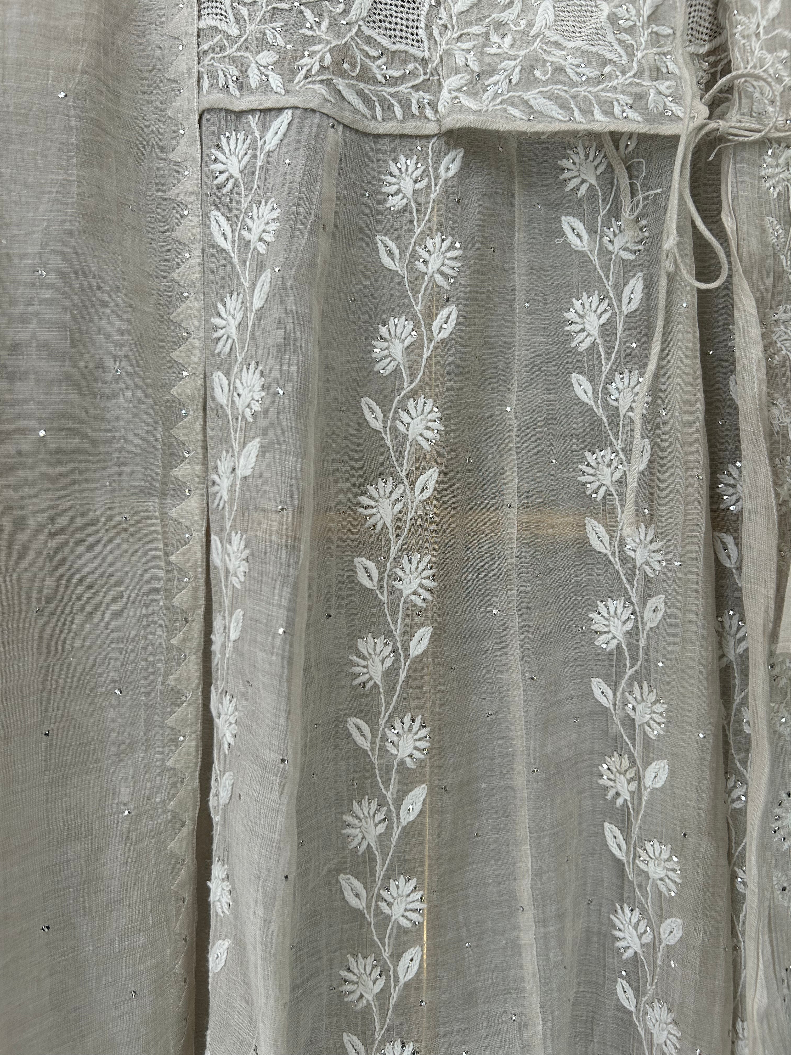Silver Tissue Chikankari Angarkha Kurta Set