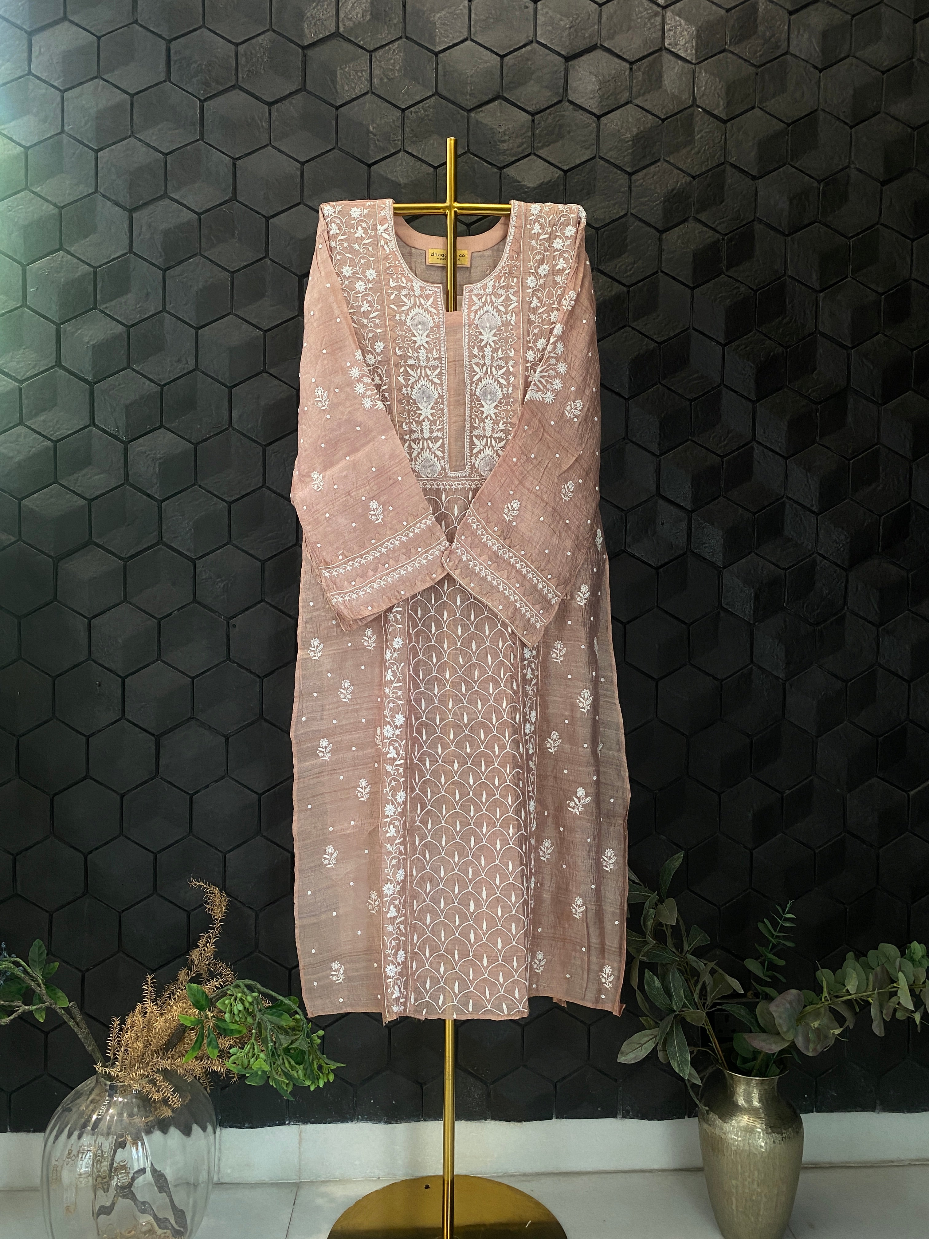 Peach Tussar Silk Kurti