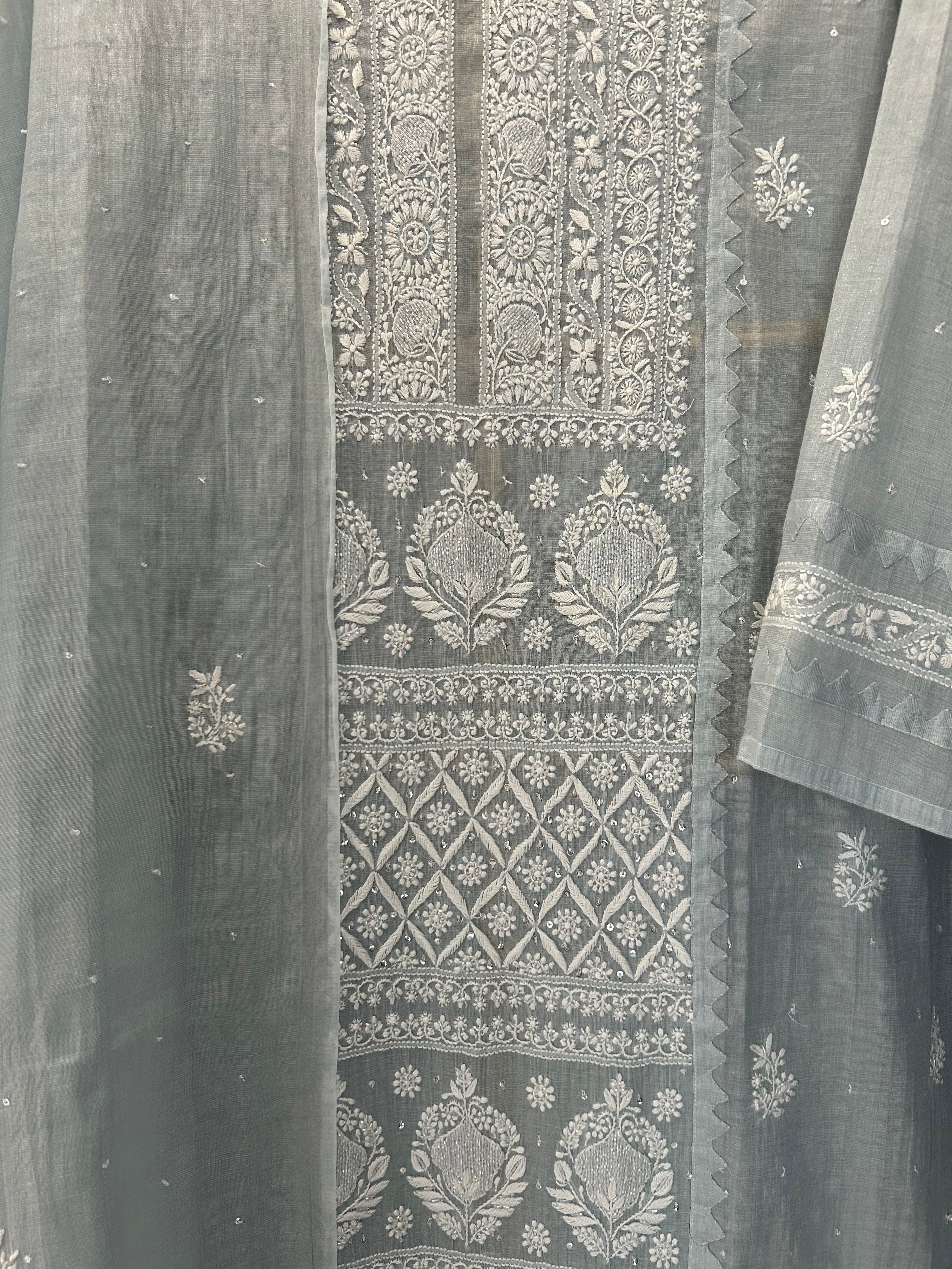 Sky blue Golden Tissue  Chikankari Kurta Set