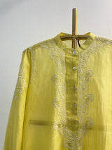 Lime Yellow Chanderi Chikankari Long Kurta