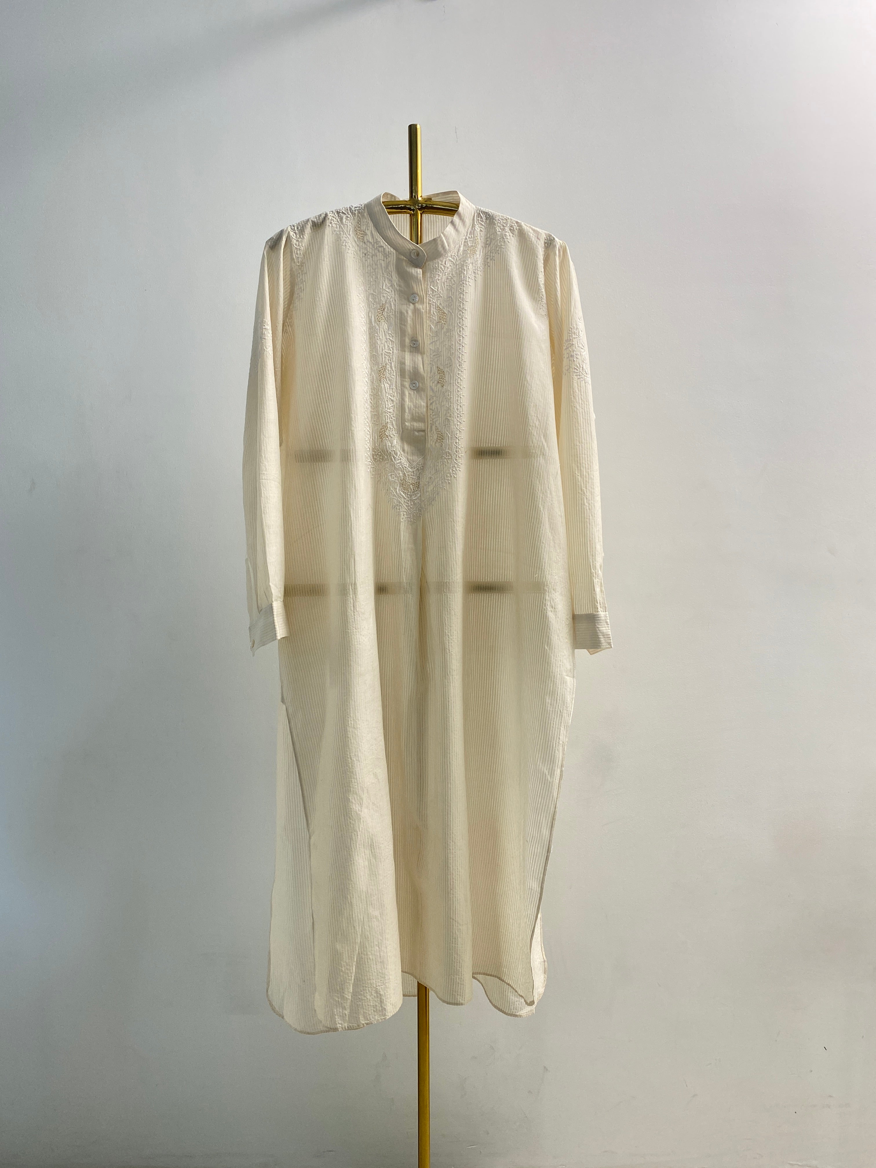 White Chanderi Chikankari Long Kurta