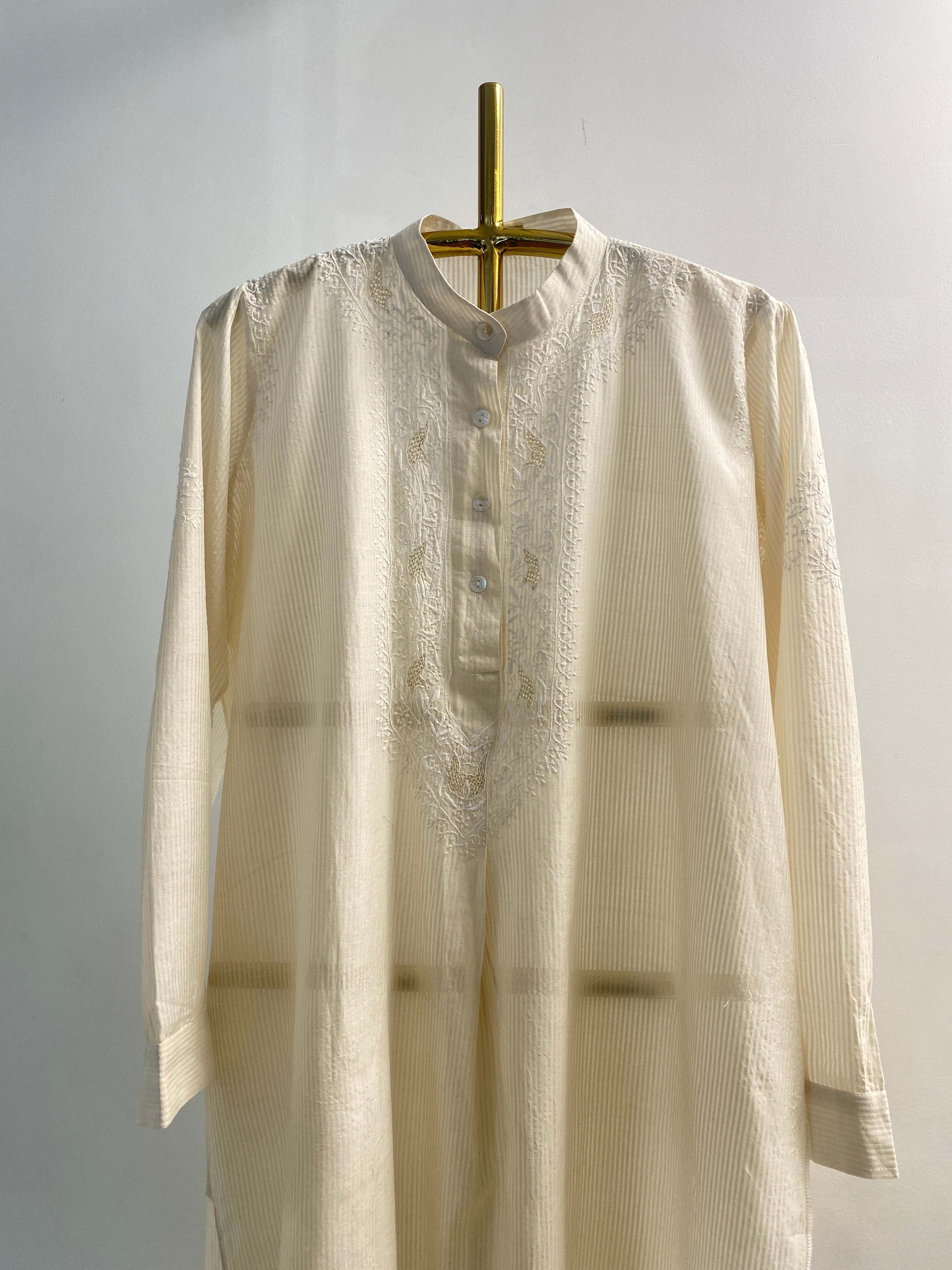 White Chanderi Chikankari Long Kurta