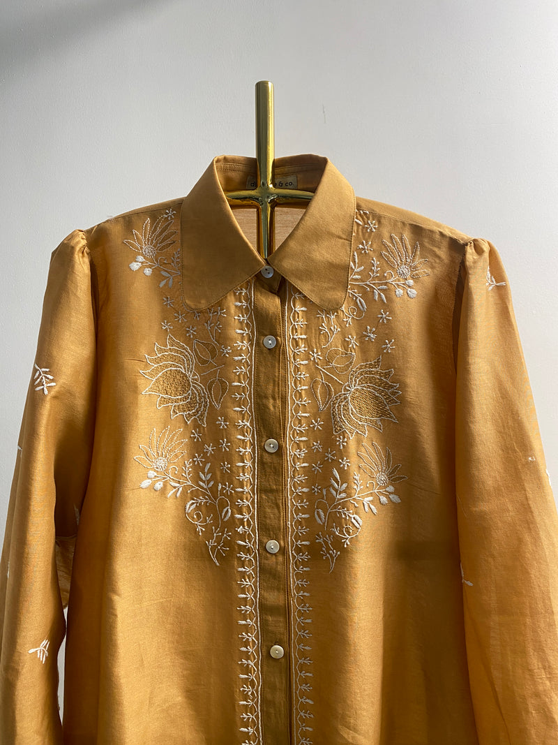 Brown Chanderi Chikankari Shirt
