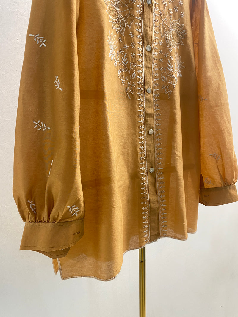 Brown Chanderi Chikankari Shirt