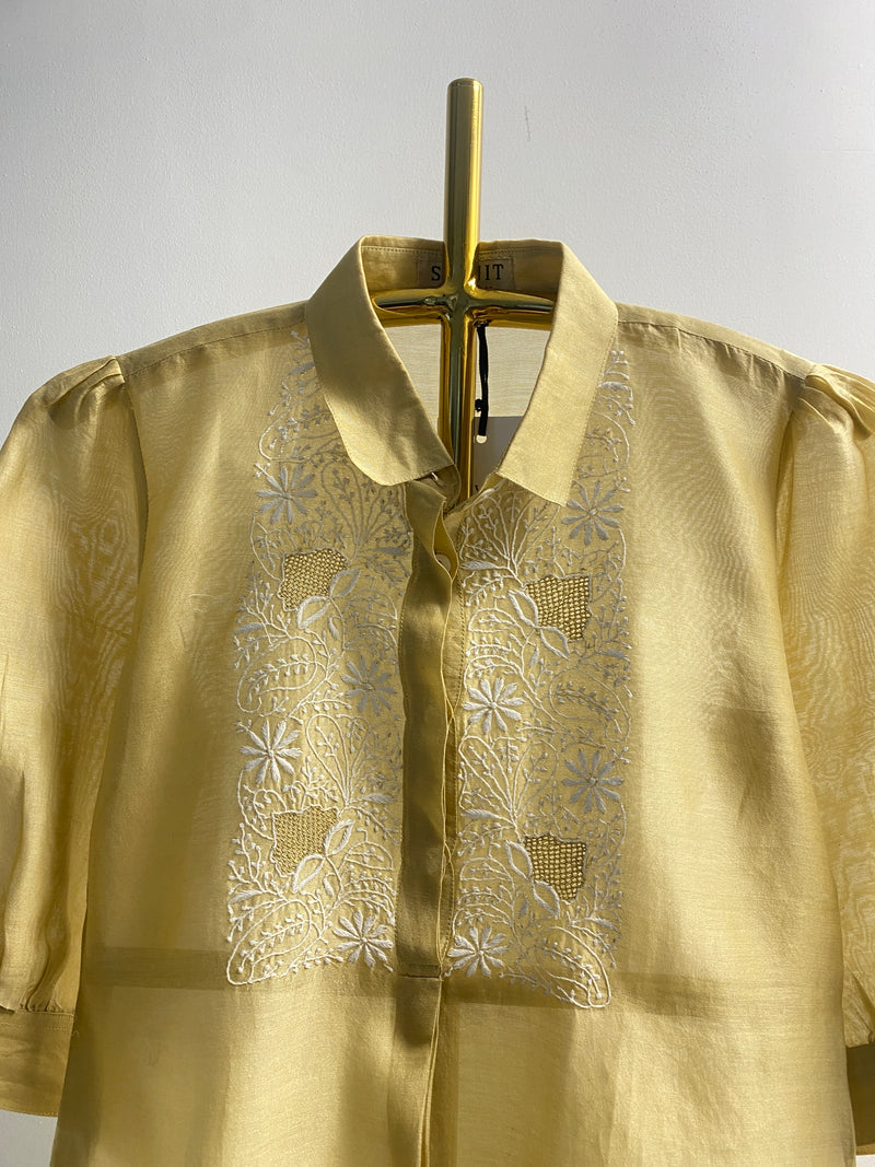 Gold Chanderi Chikankari Shirt