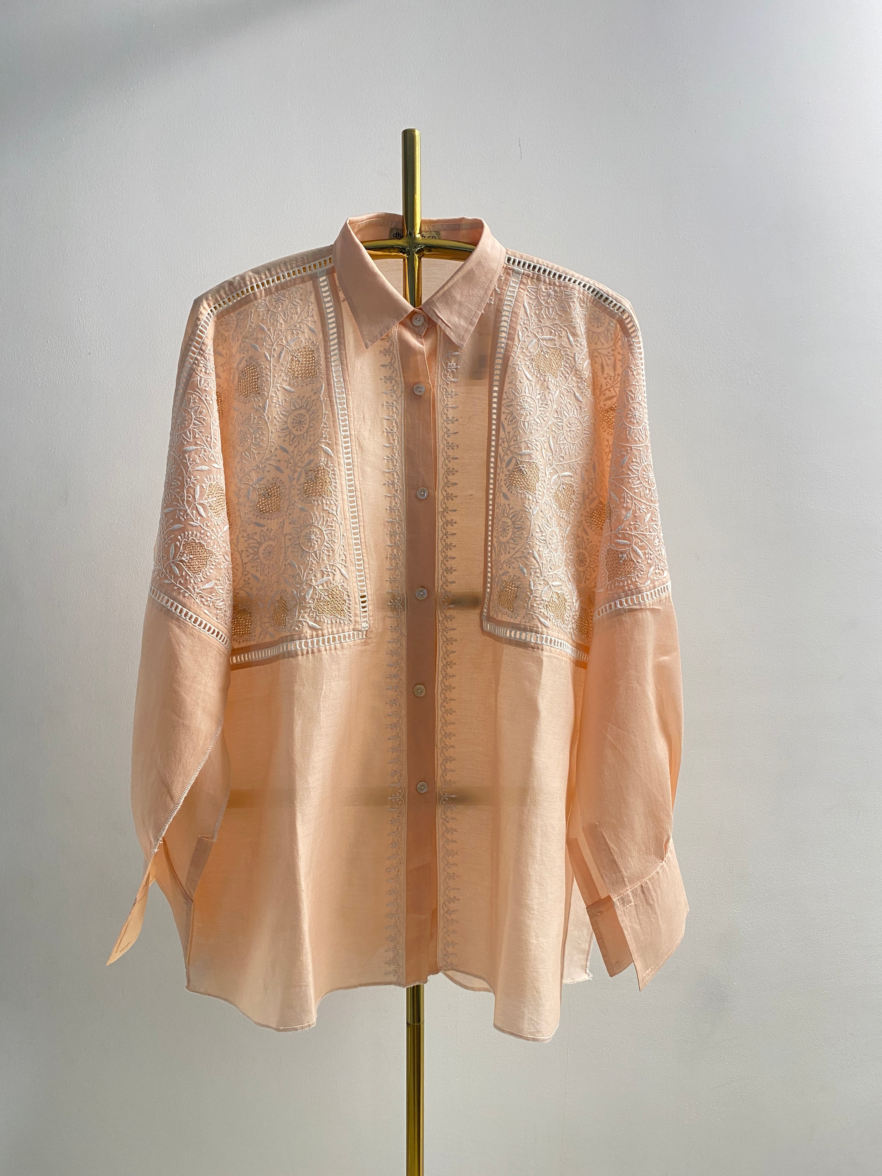 Peach Chanderi Chikankari Shirt