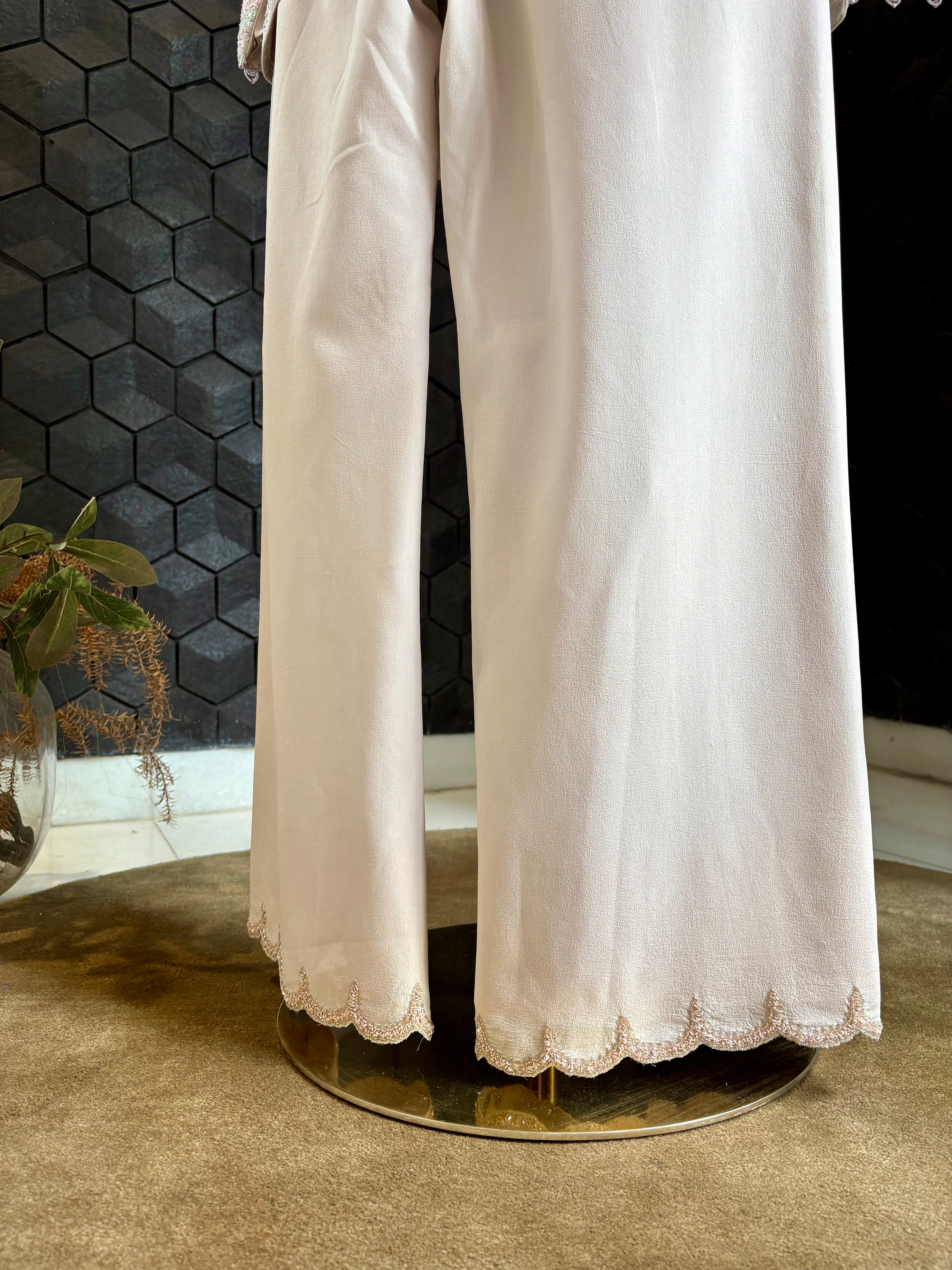 Ivory Georgette Chikankari Gillet Set