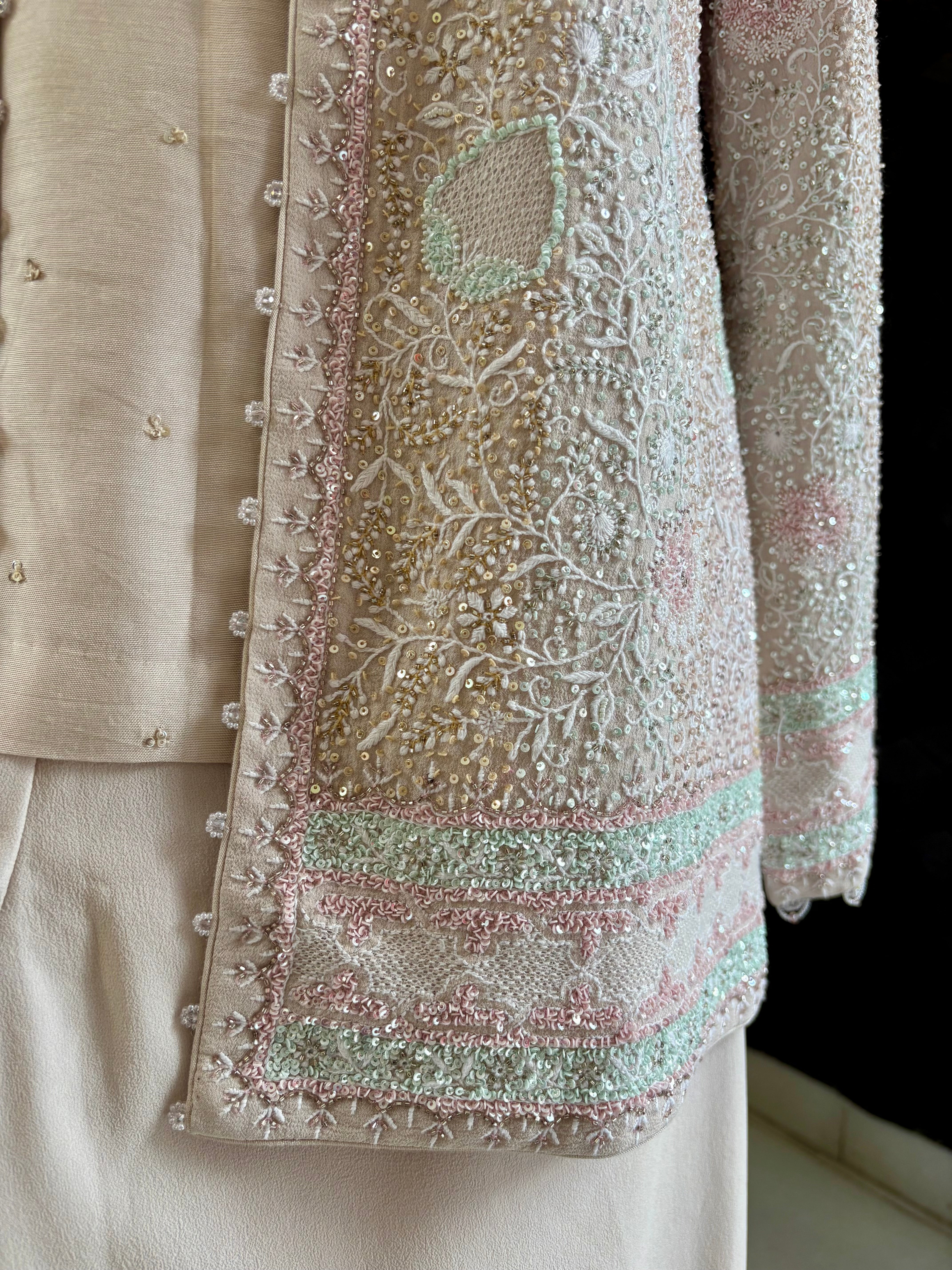 Ivory Georgette Chikankari Gillet Set