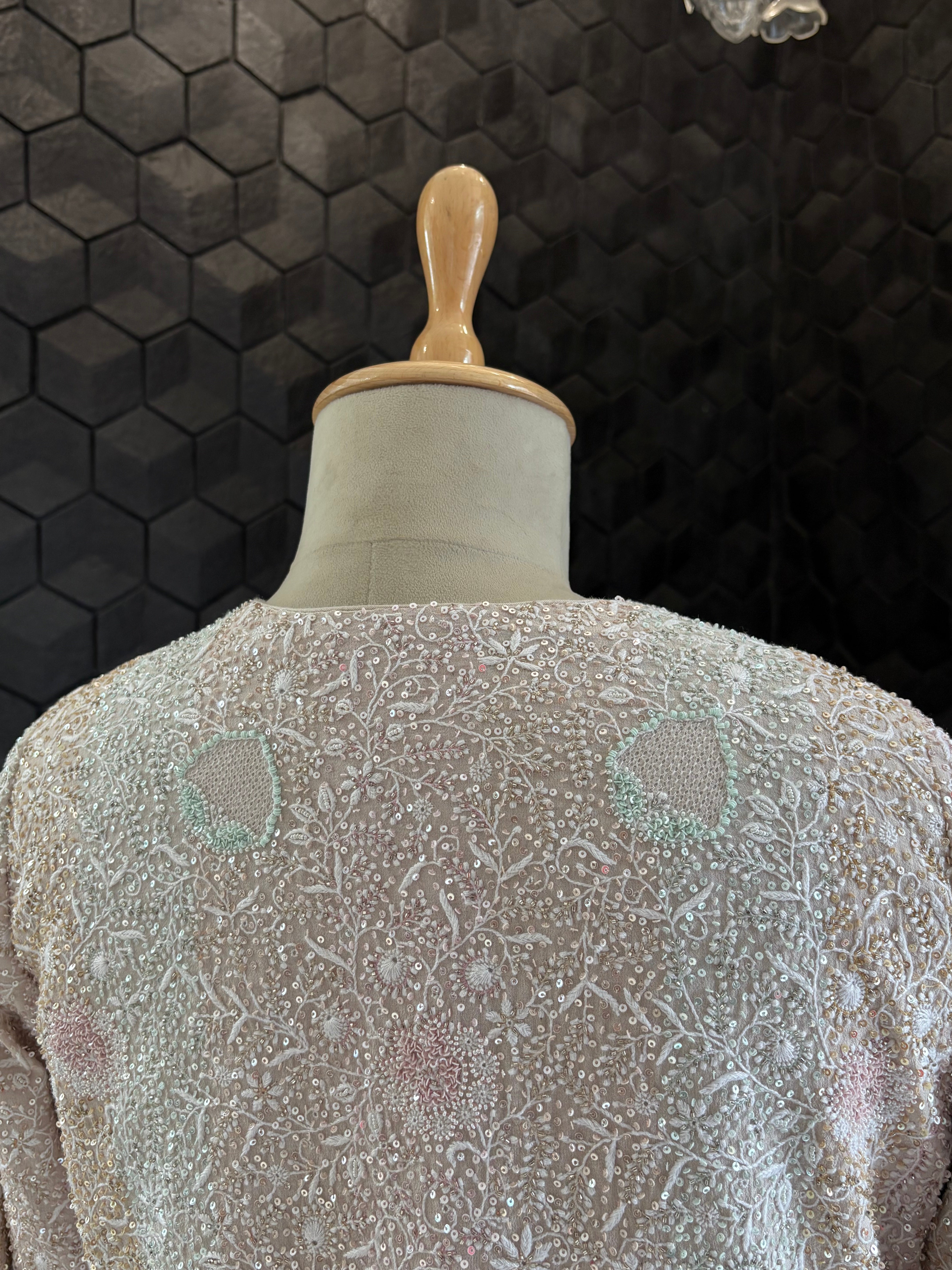 Ivory Georgette Chikankari Gillet Set