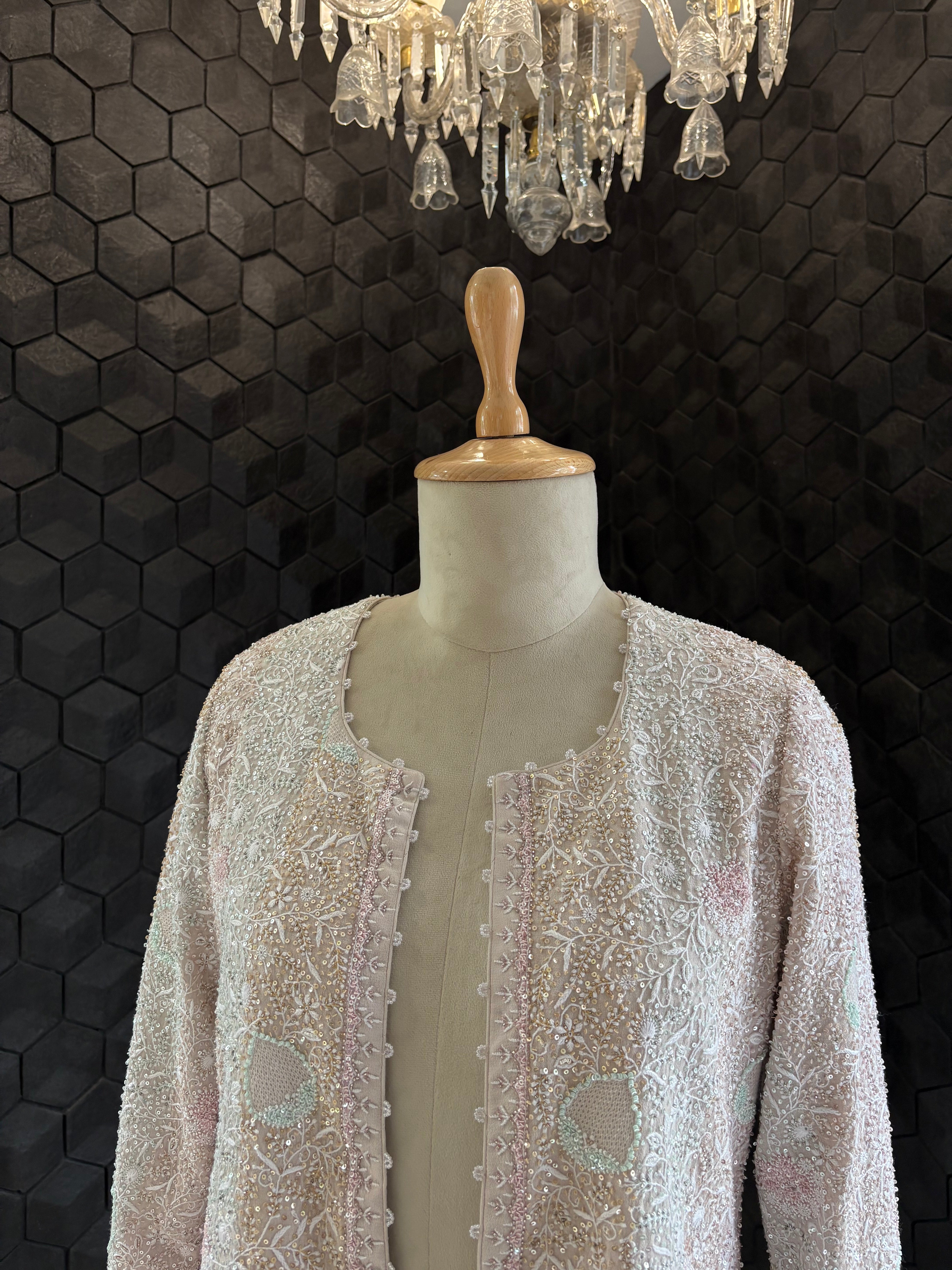 Ivory Georgette Chikankari Gillet Set