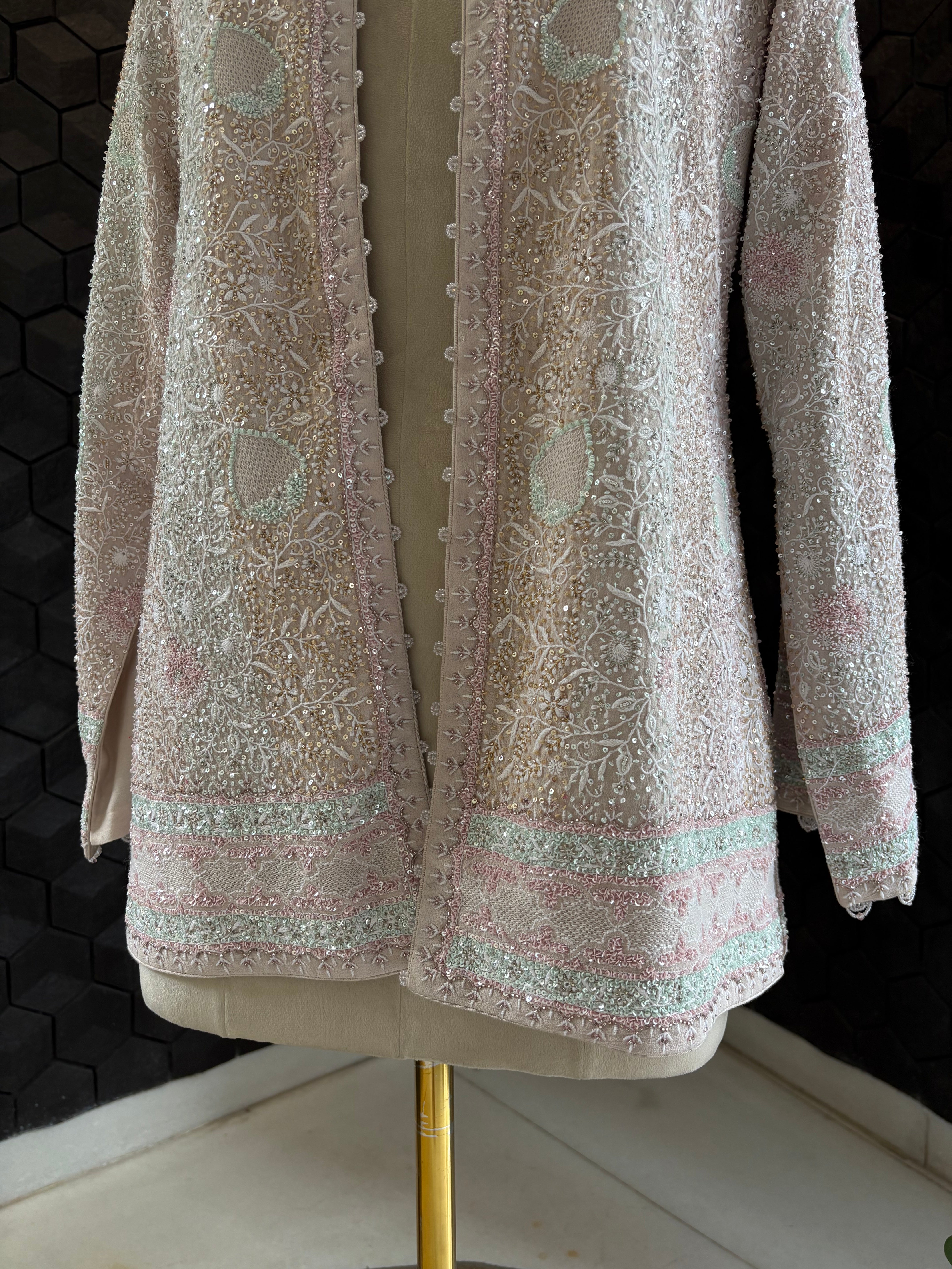 Ivory Georgette Chikankari Gillet Set