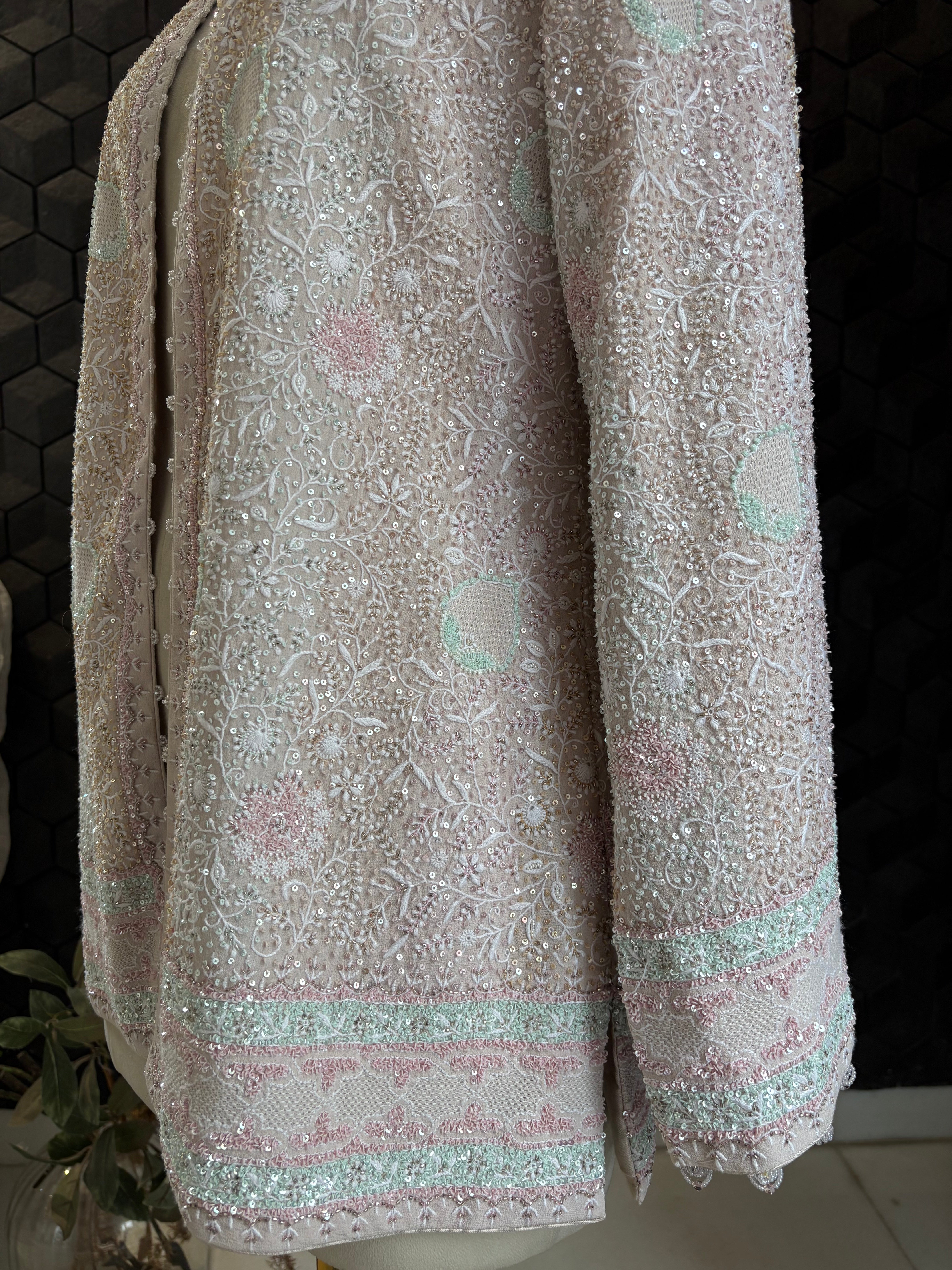 Ivory Georgette Chikankari Gillet Set