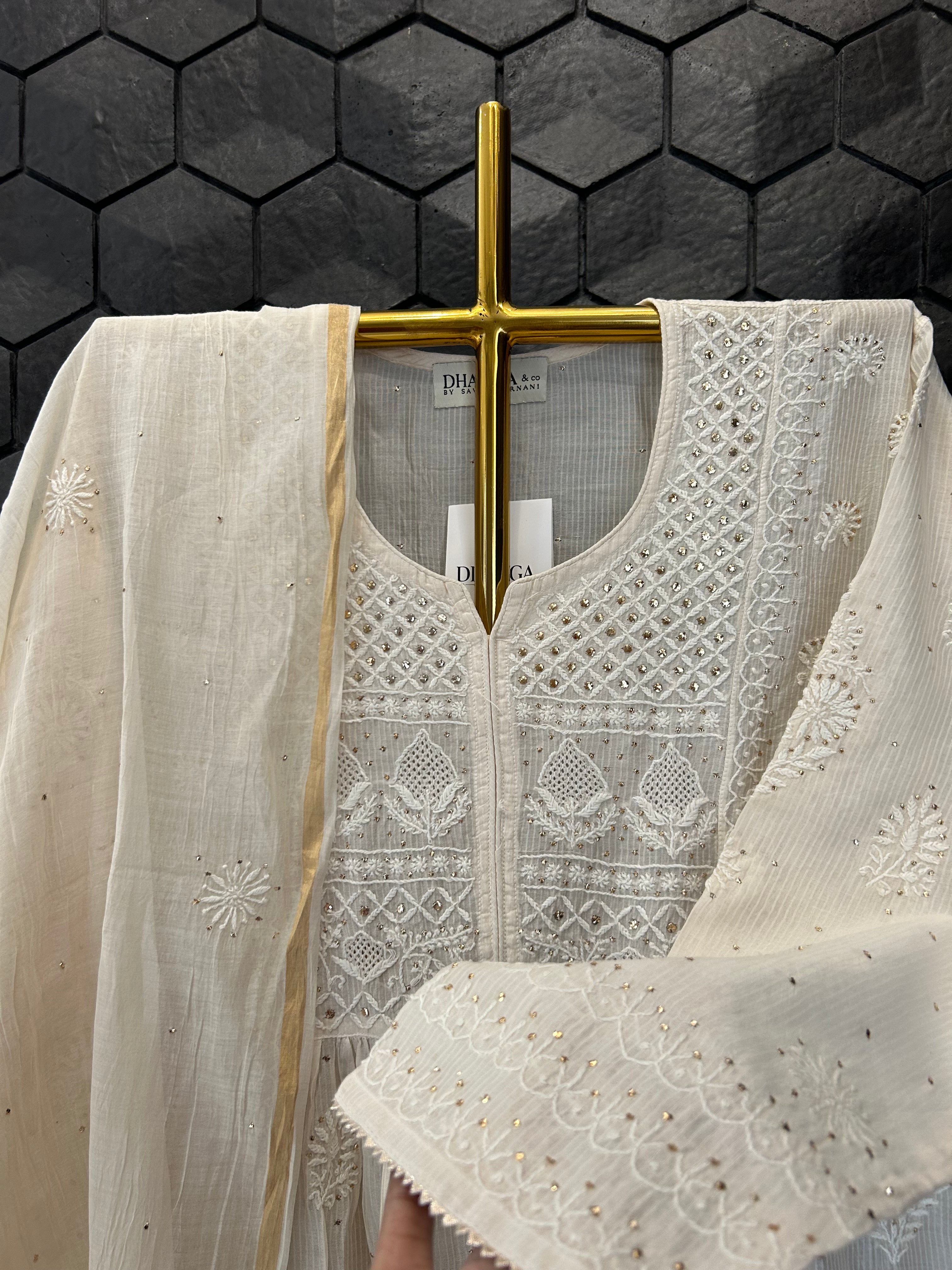 Beige Kota  Chikankari Garara Set