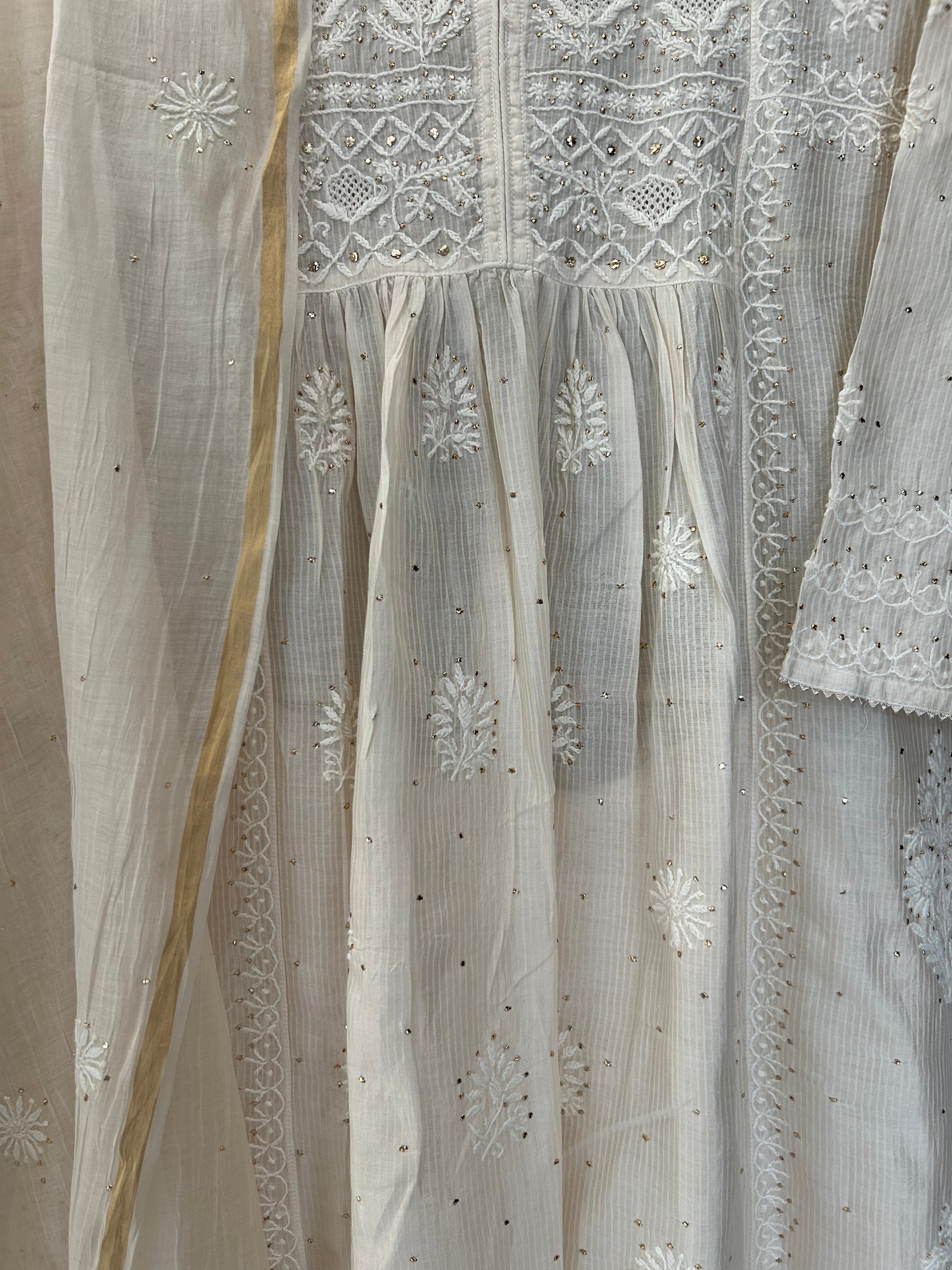 Beige Kota  Chikankari Garara Set