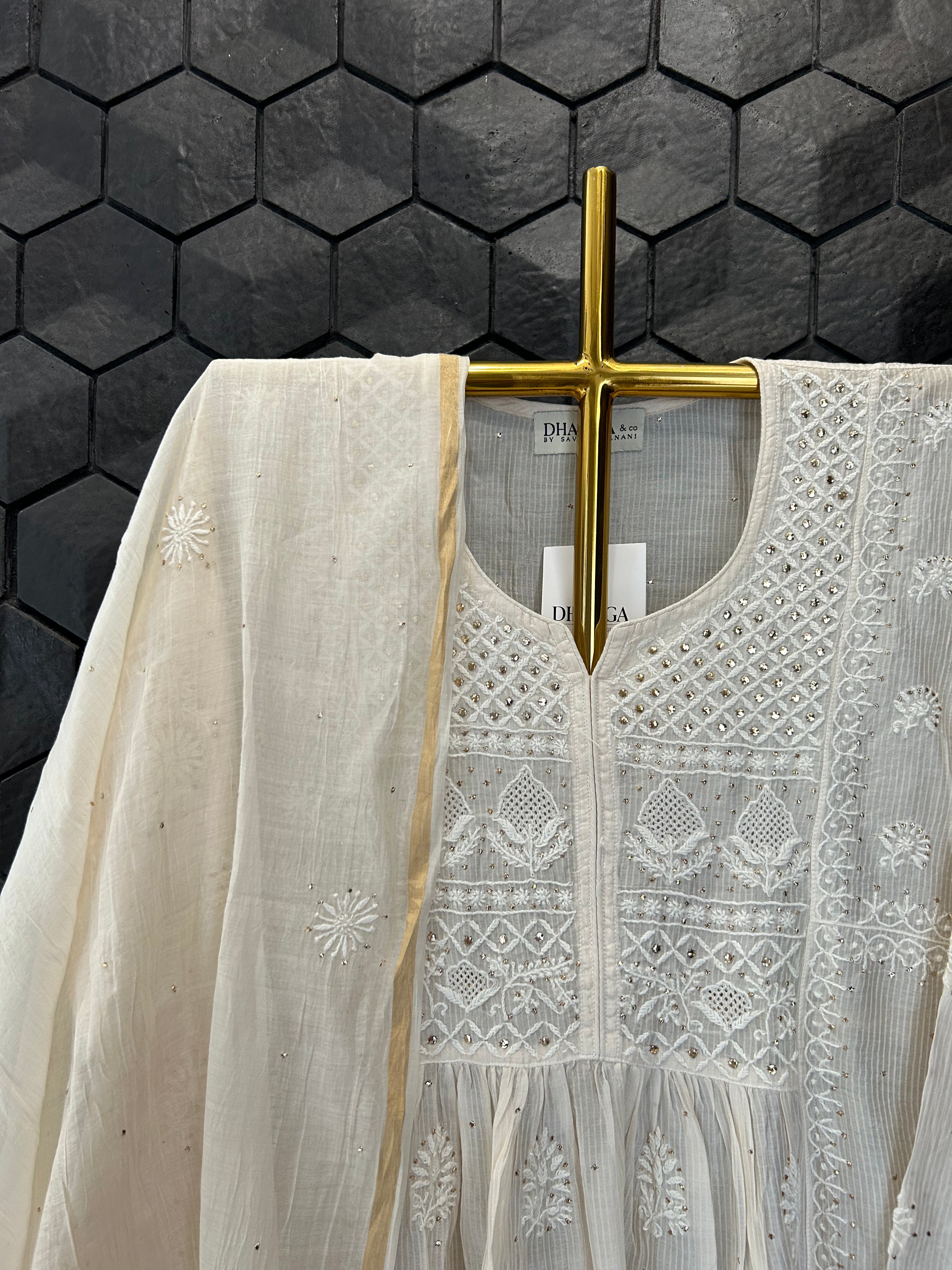 Beige Kota  Chikankari Garara Set