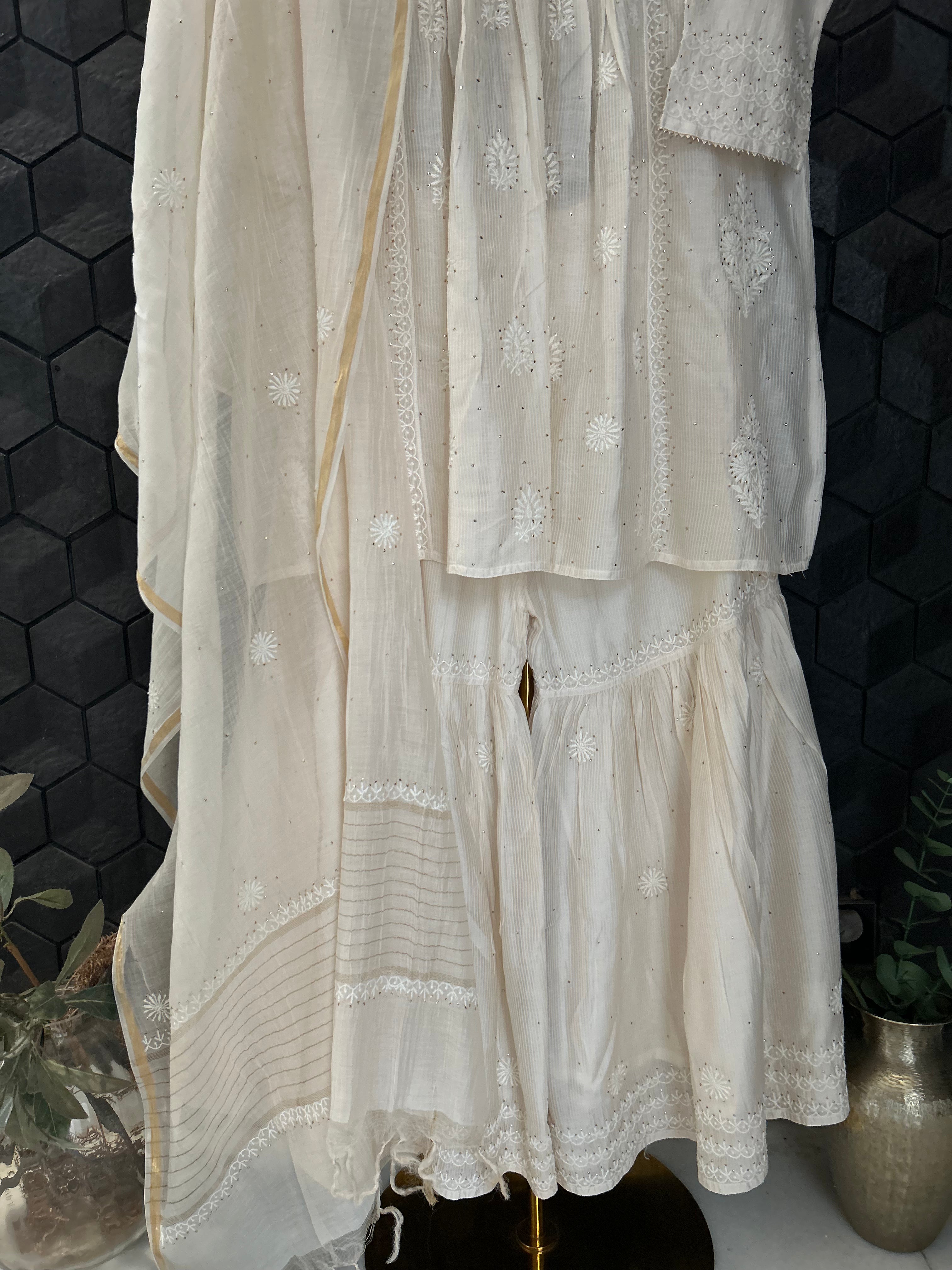 Beige Kota  Chikankari Garara Set