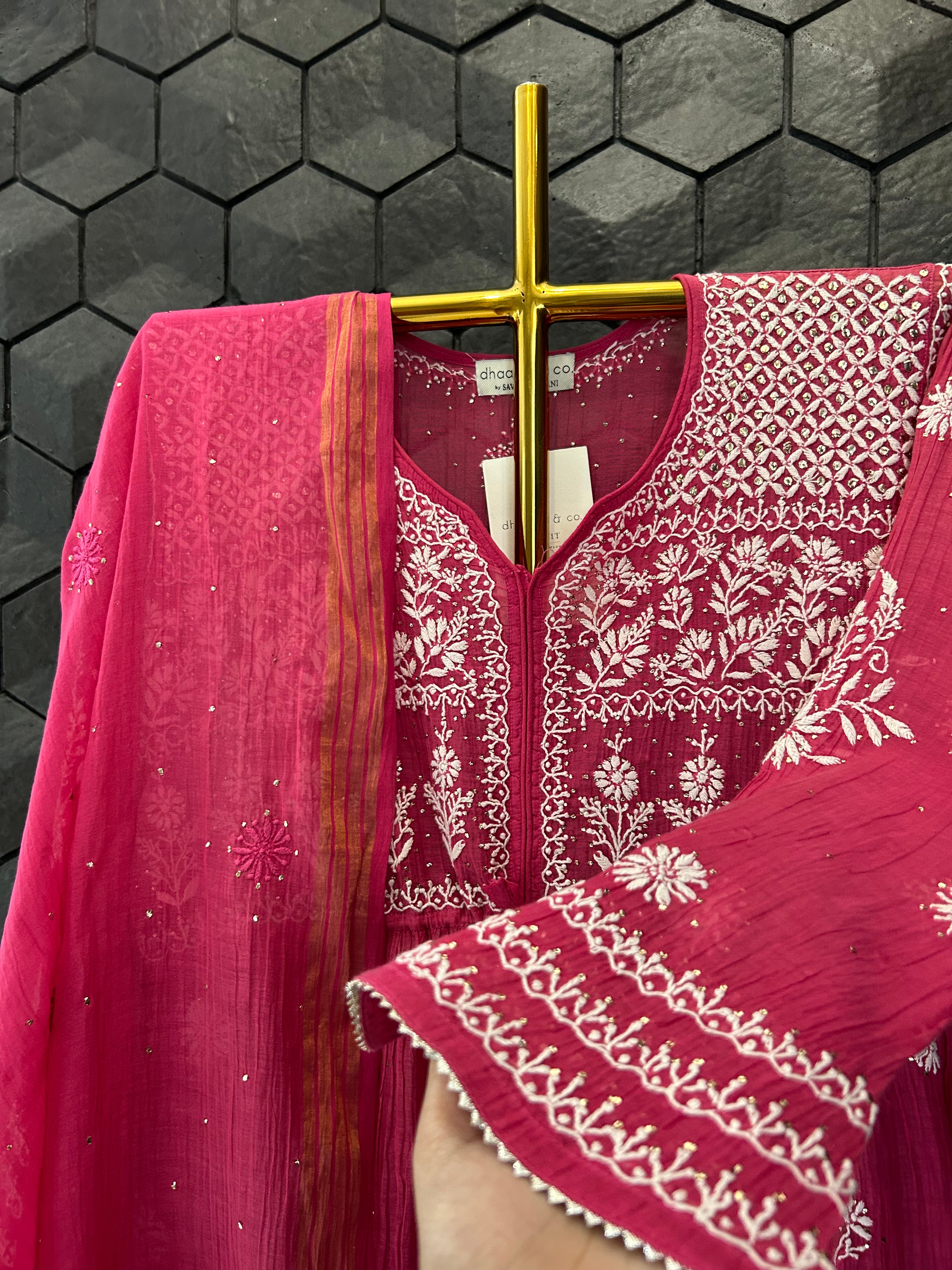 Magenta Mul Chanderi Chikankari Garara Set