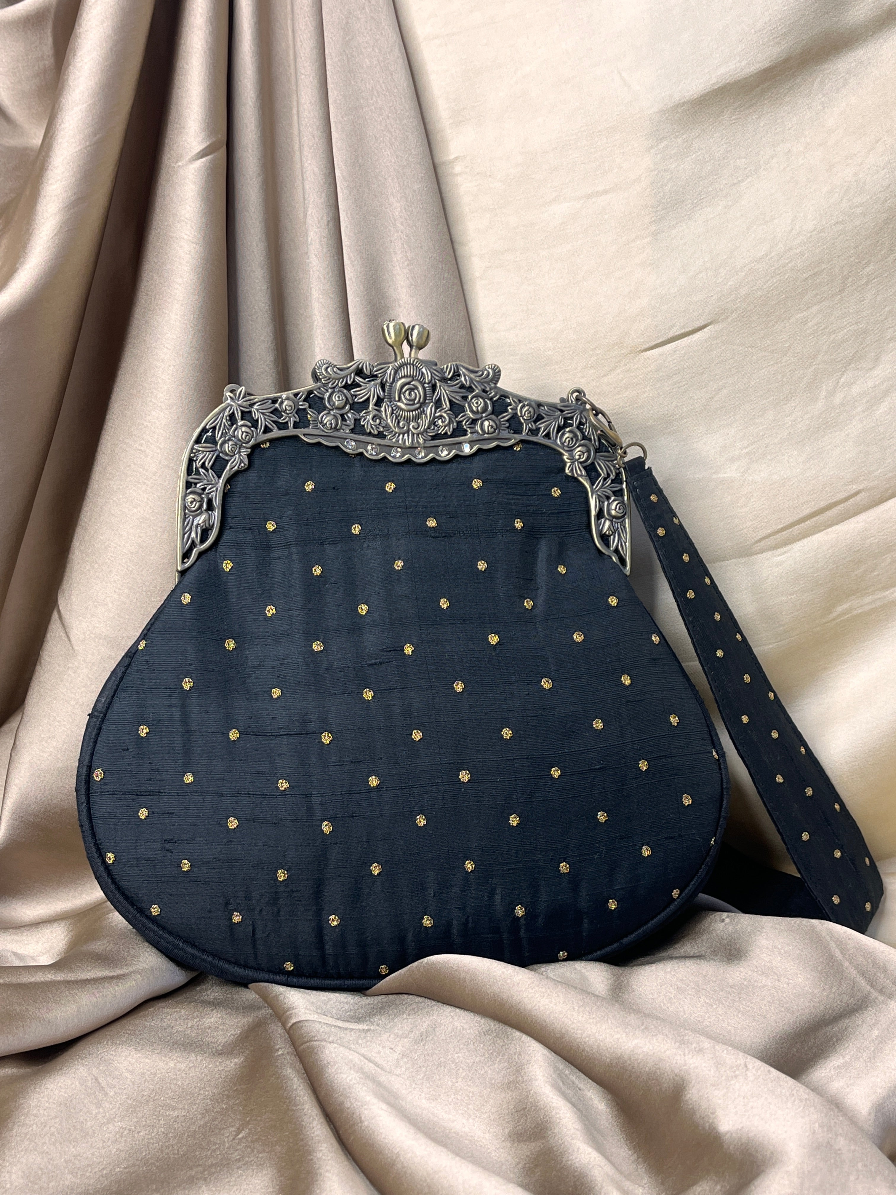 Black Chikankari and Zardozi Potli Bag