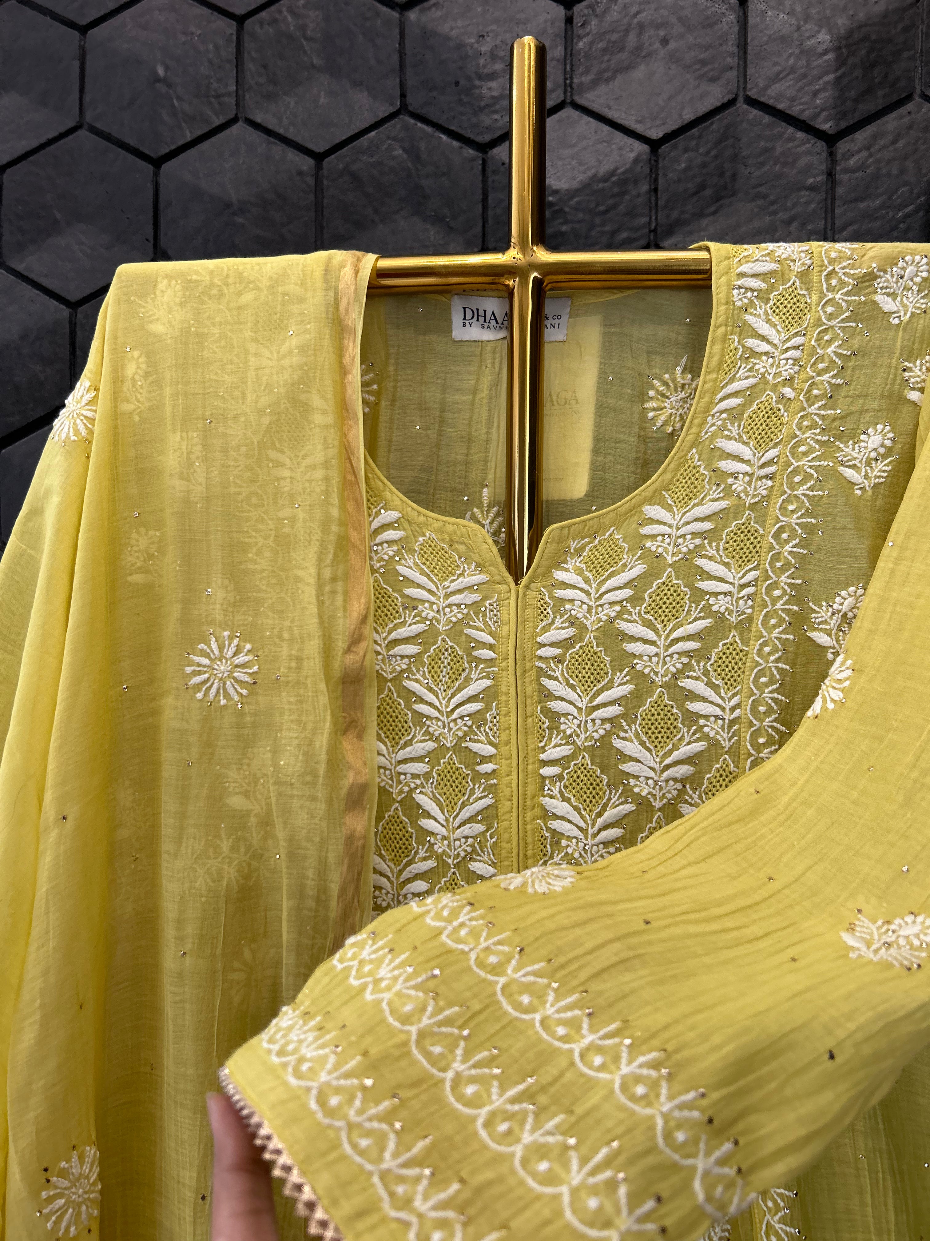 Green Mul Chanderi Chikankari Garara Set