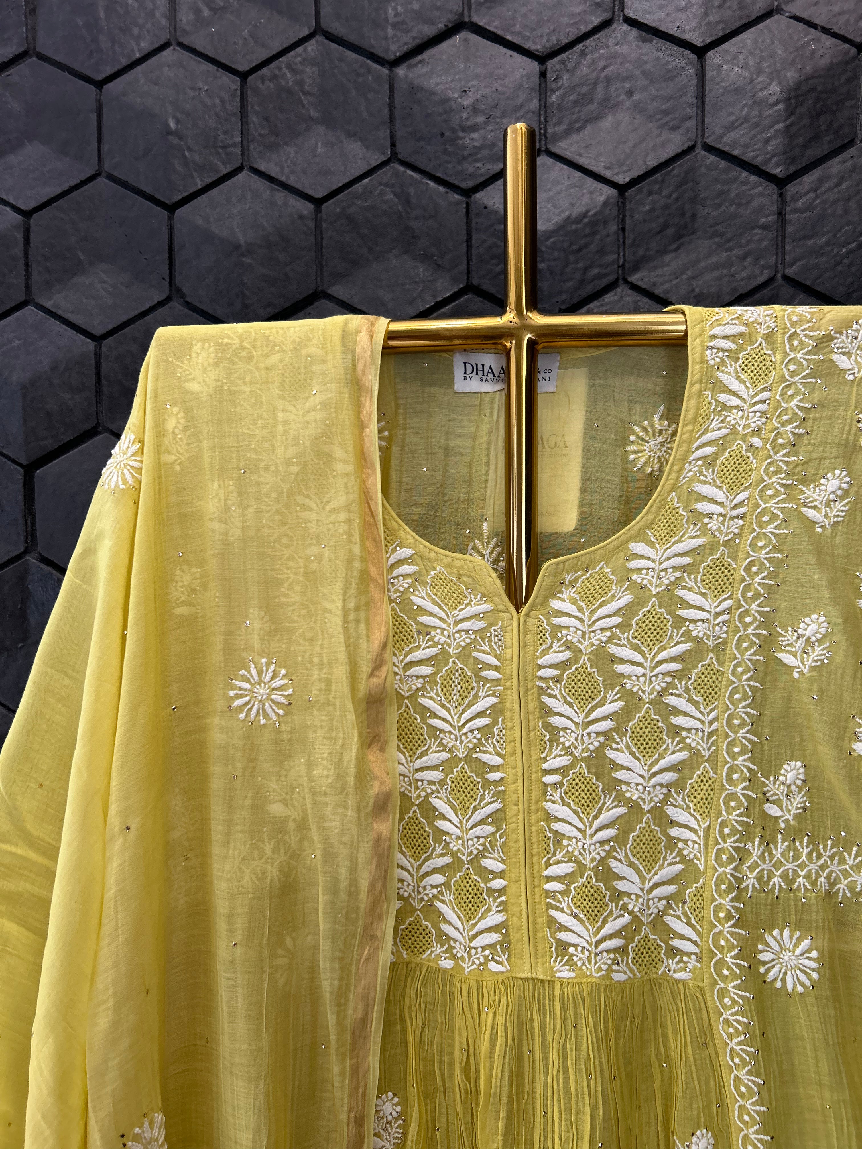 Green Mul Chanderi Chikankari Garara Set